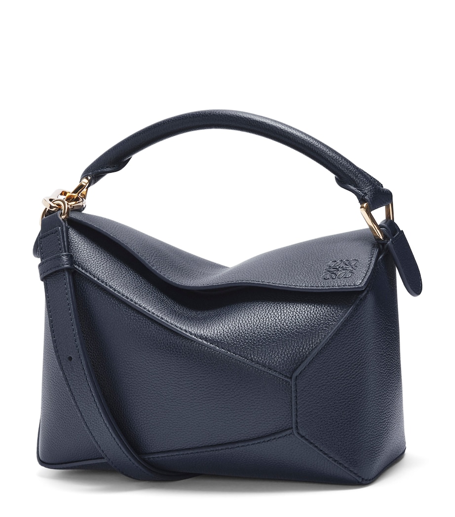 Small Leather Puzzle Edge Top-Handle Bag DEEP NAVY Image 1