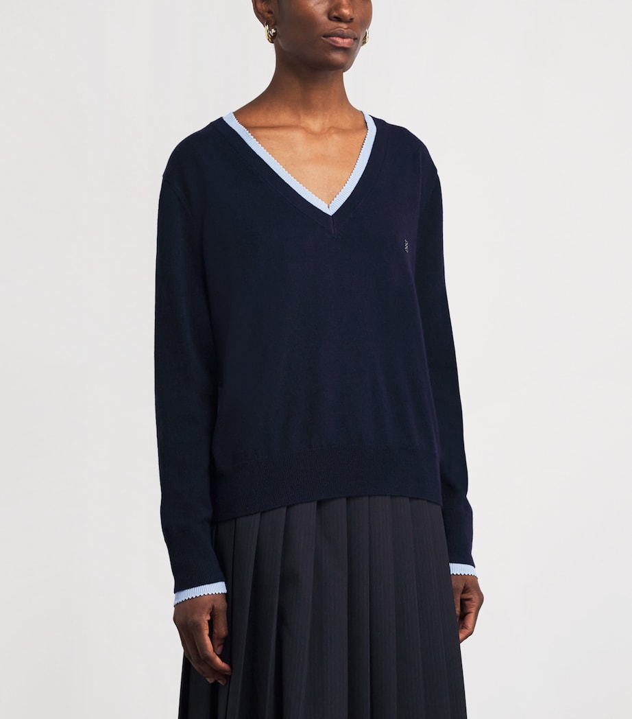 Wool-Cashmere V-Neck Sweater NAVY BLUE Image 3