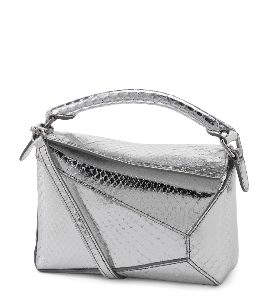 EXCLUSIVE Mini Python Skin Puzzle Edge Top-Handle Bag SILVER Image 1