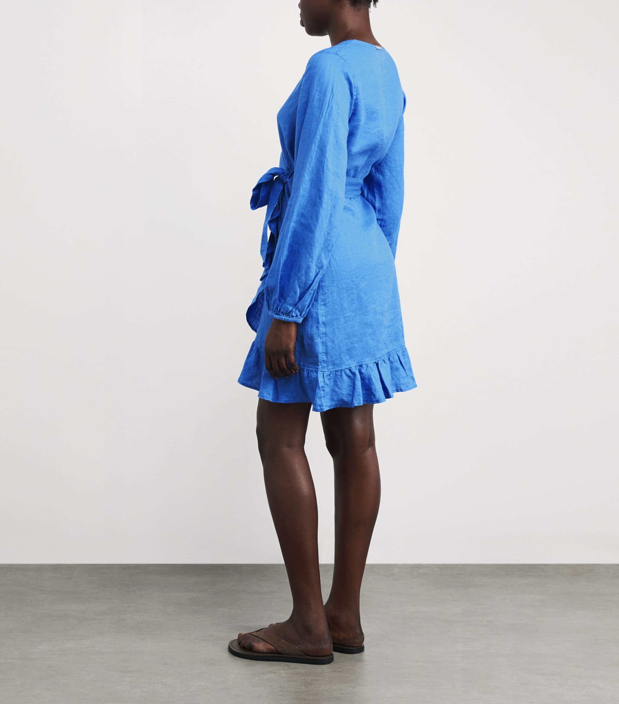 Linen Skyros Mini Wrap Dress BLU-BLU/LINEN Image 3