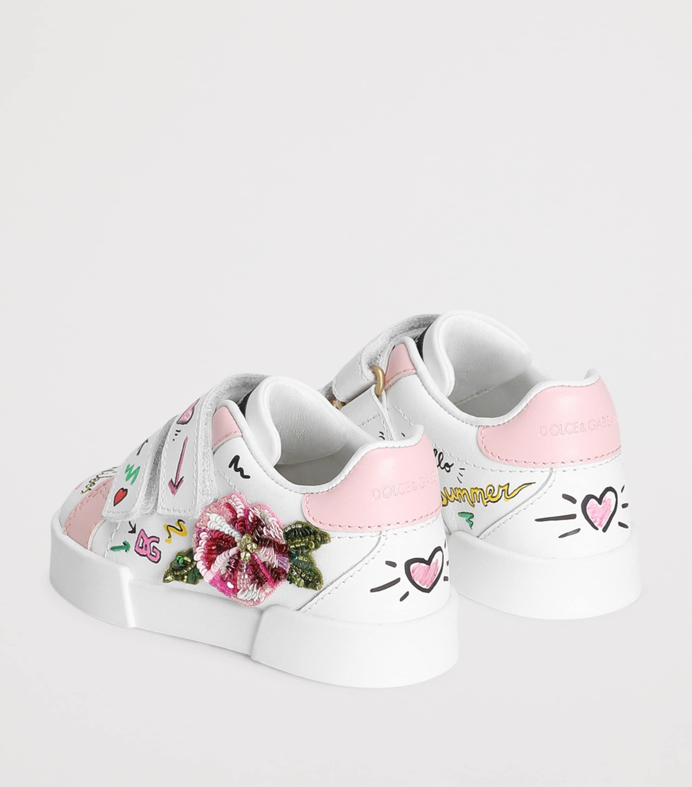 Embellished Portofino Low-Top Sneakers 8B913-WHITE/PINK Image 2
