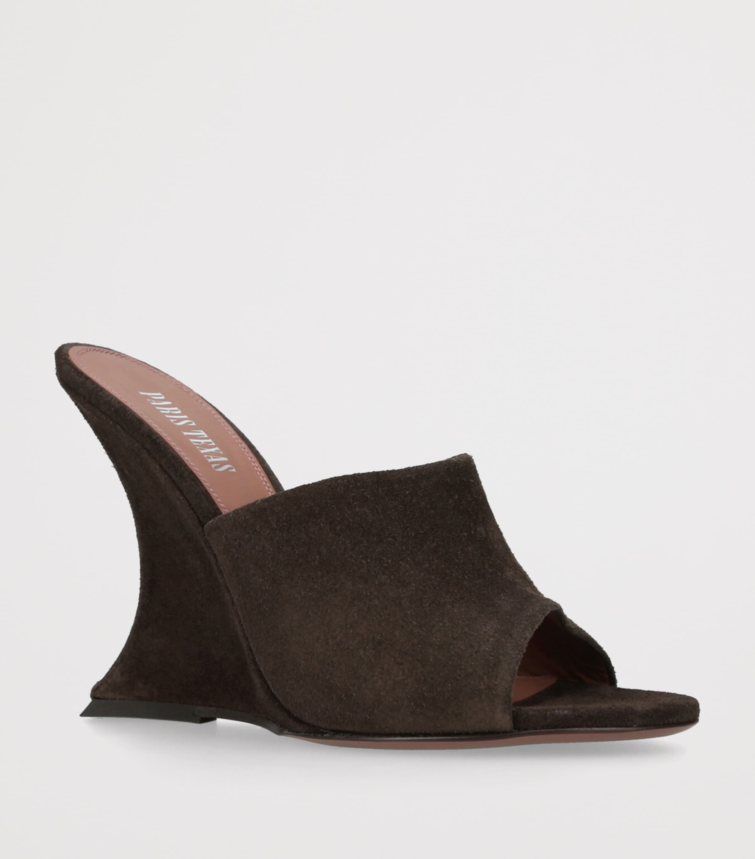Paris Texas Suede Nina Wedge Mules 105 Dark Brown Image 3