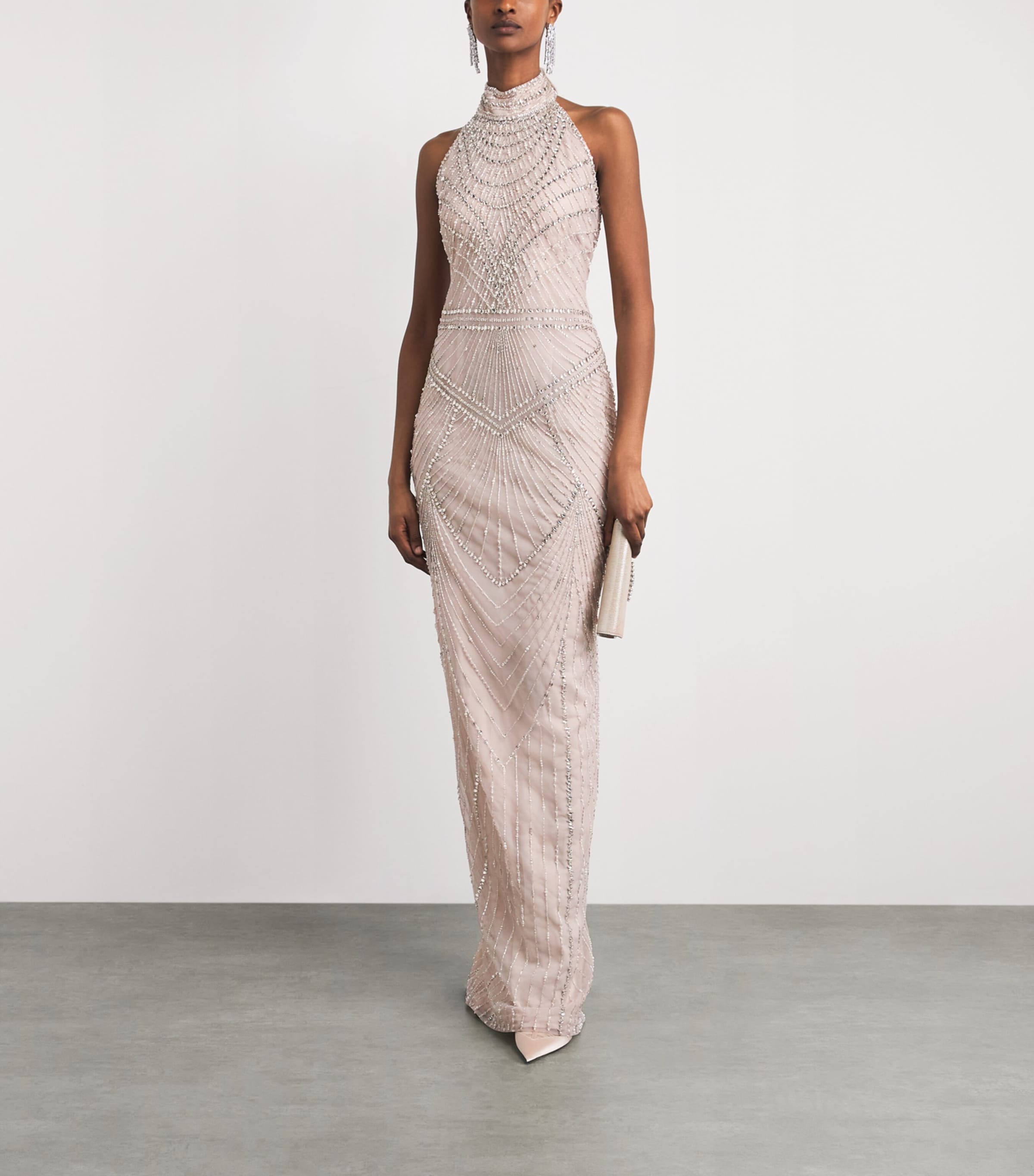 Pamella Roland Womens Embellished Halterneck Gown Silver Image 2