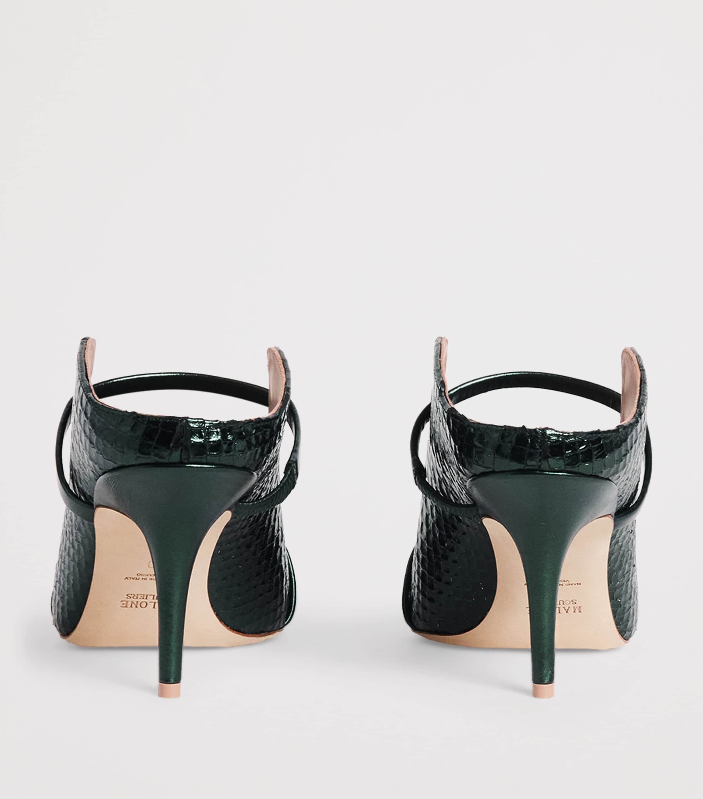 Croc-Embossed Leather Maureen Heeled Mules 70 DARK GREEN Image 4