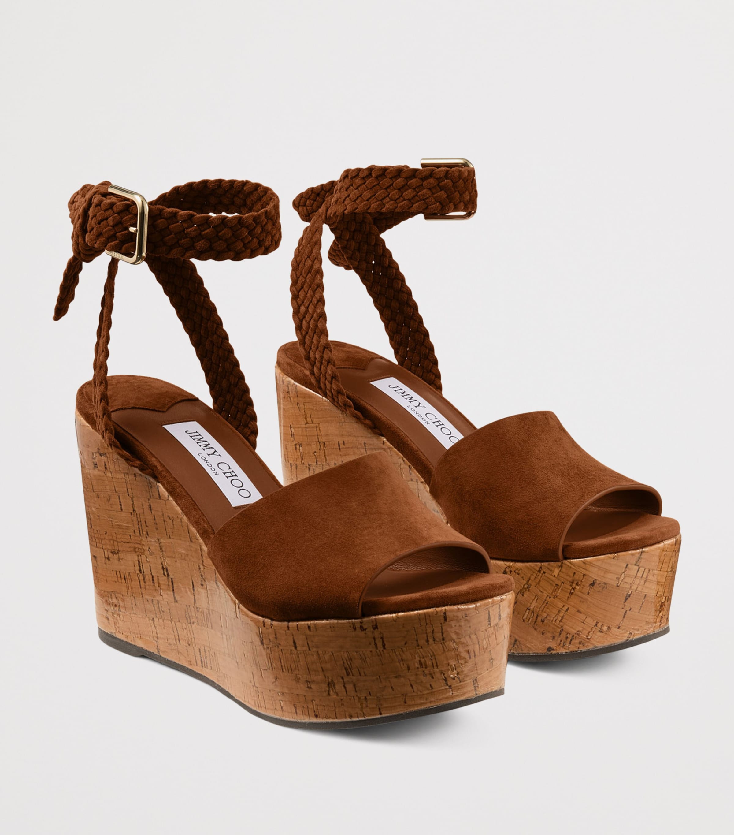Jimmy Choo Jori 100 Suede Wedge Sandals Tan/toasty Image 3