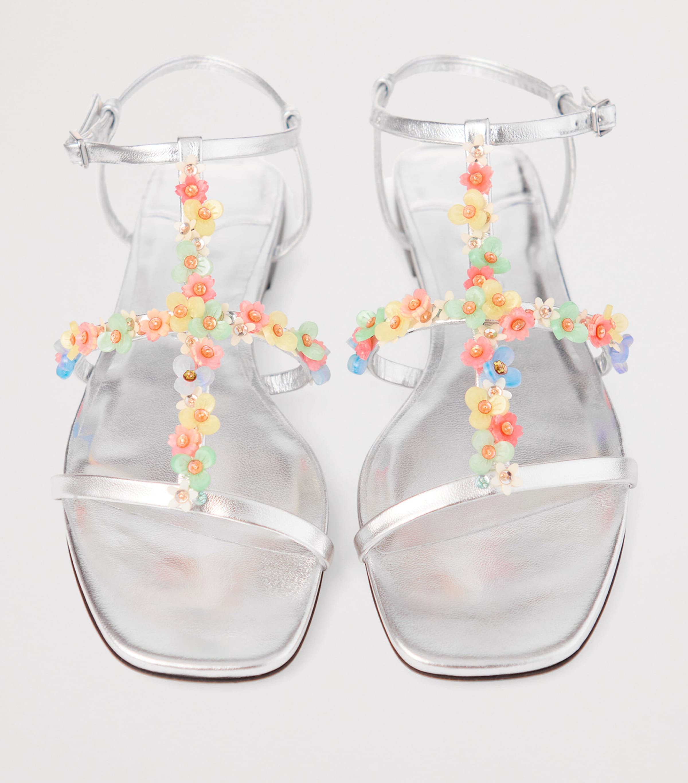 Jimmy Choo Gwyn Flat Daisy Leather Embroidered Sandals
