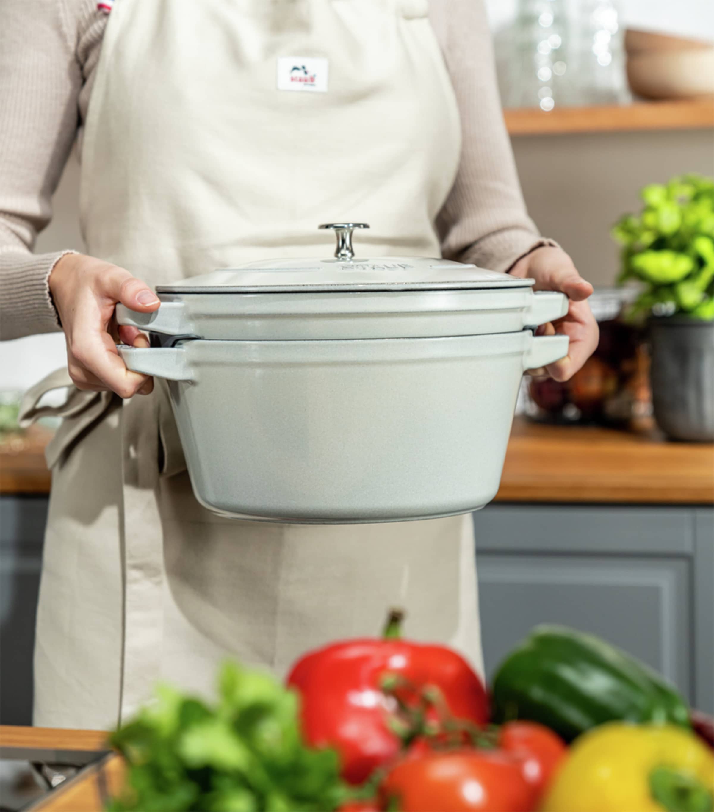 Staub 2-Piece Round Stackable Cocotte Set White Truffle Image 3