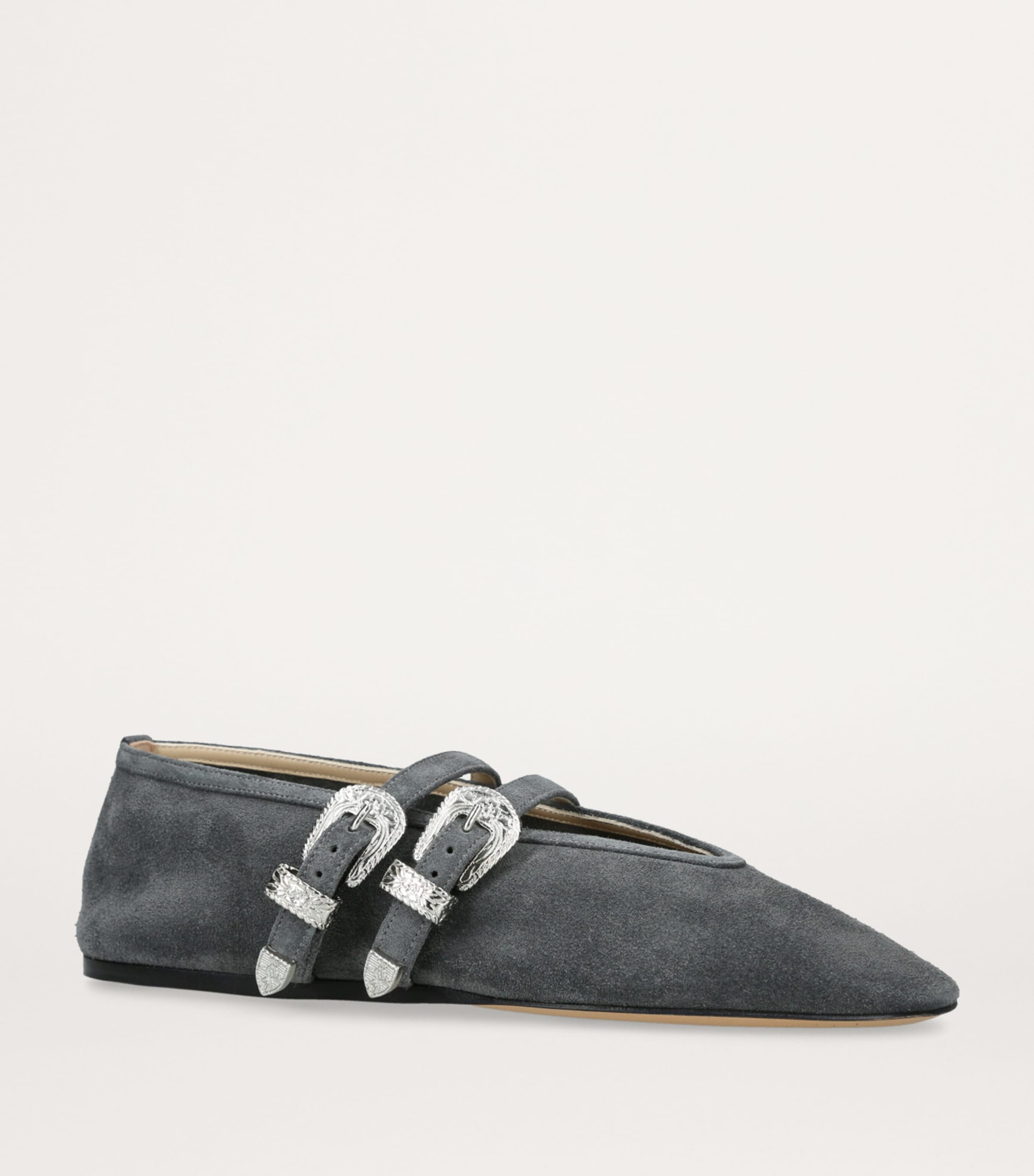 Le Monde Beryl Suede Buckled Claudia Ballet Flats Grey/dark Image 3