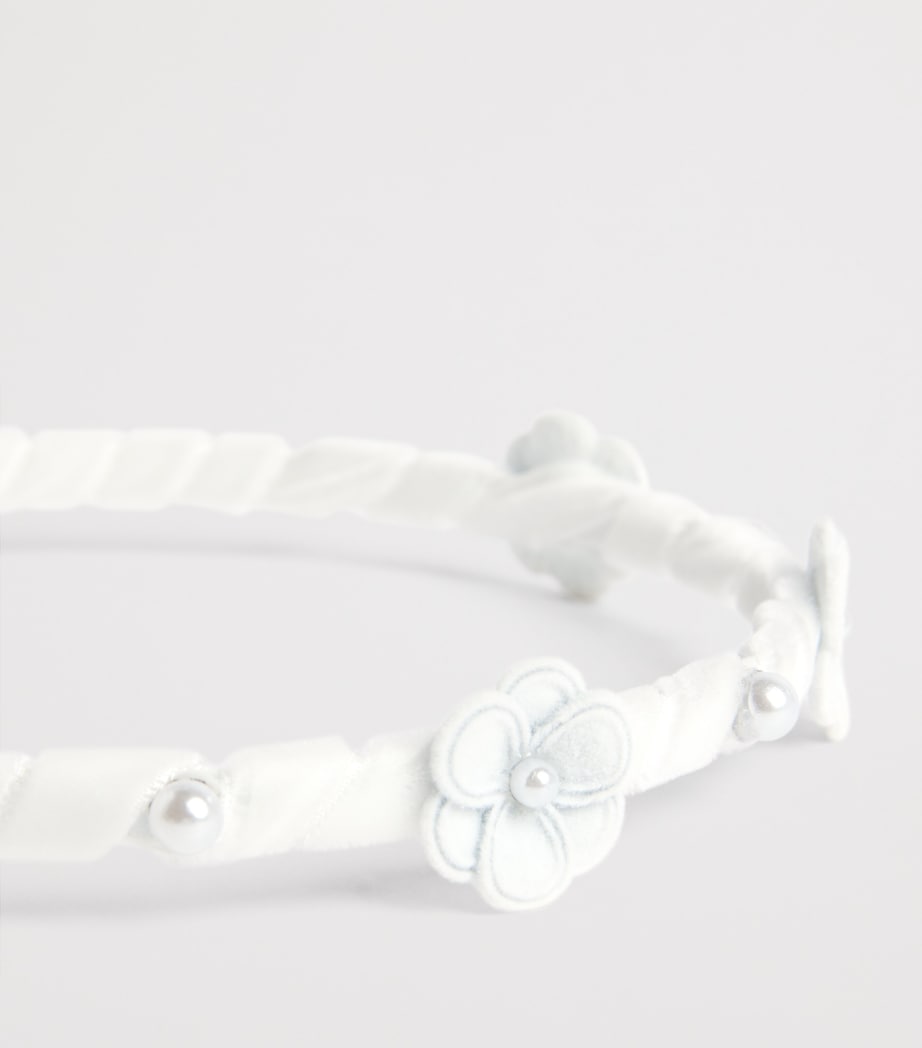Monnalisa Velvet Flower-Detail Headband Panna Image 3
