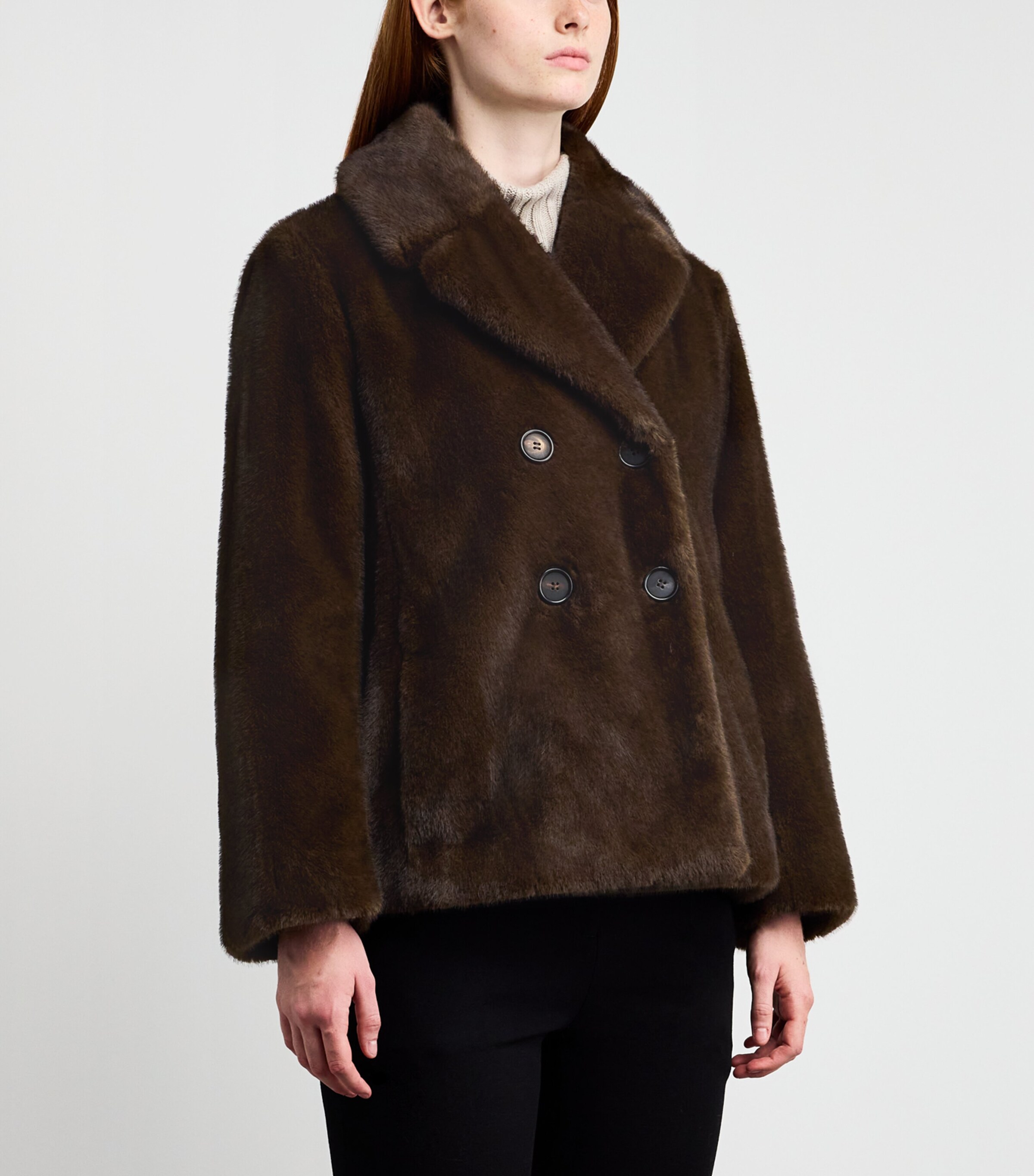 Faux Fur Pea Coat BROWN Image 3