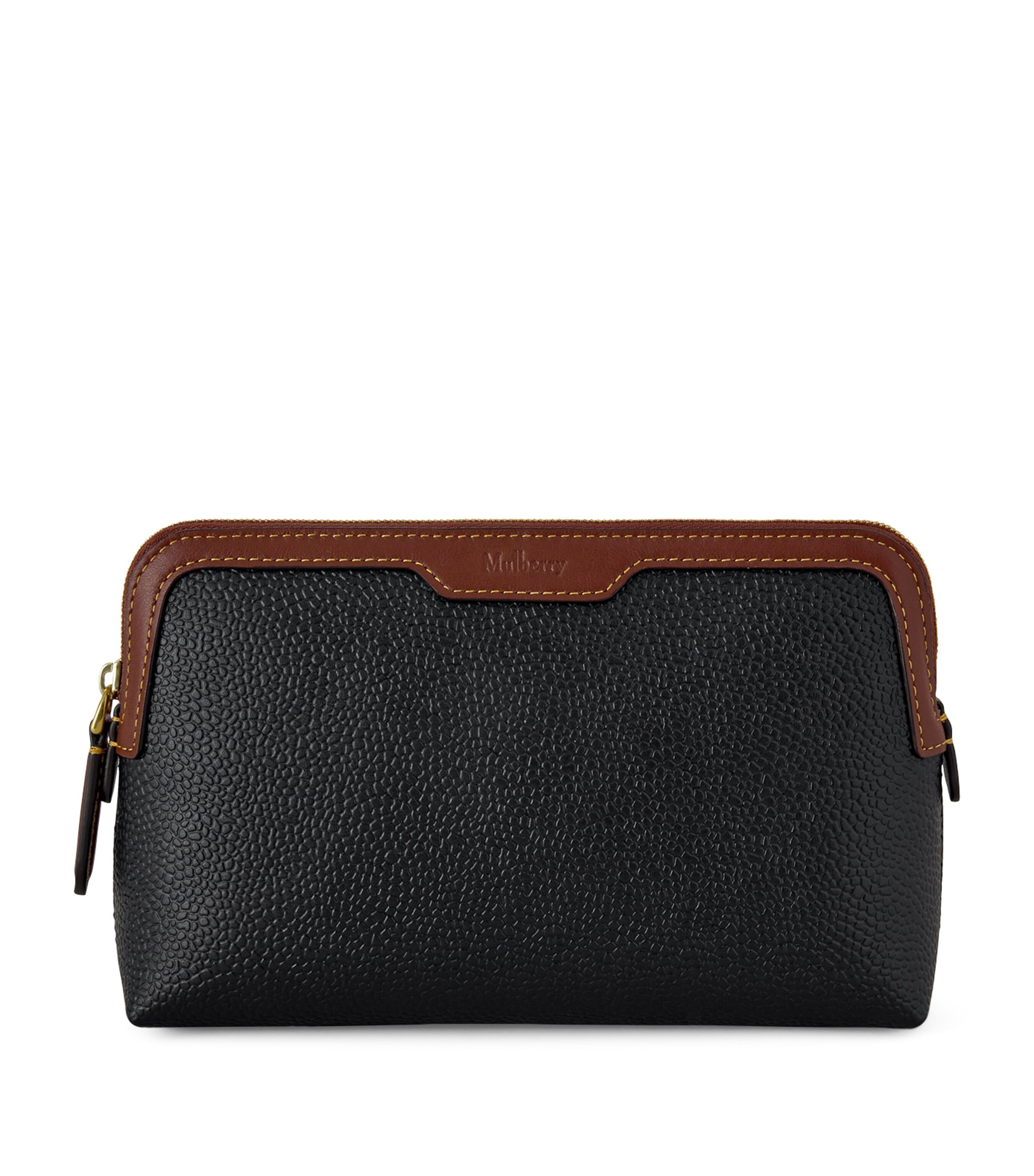 Mulberry Small Scotchgrain Cosmetic Pouch Black Cognac Image 1