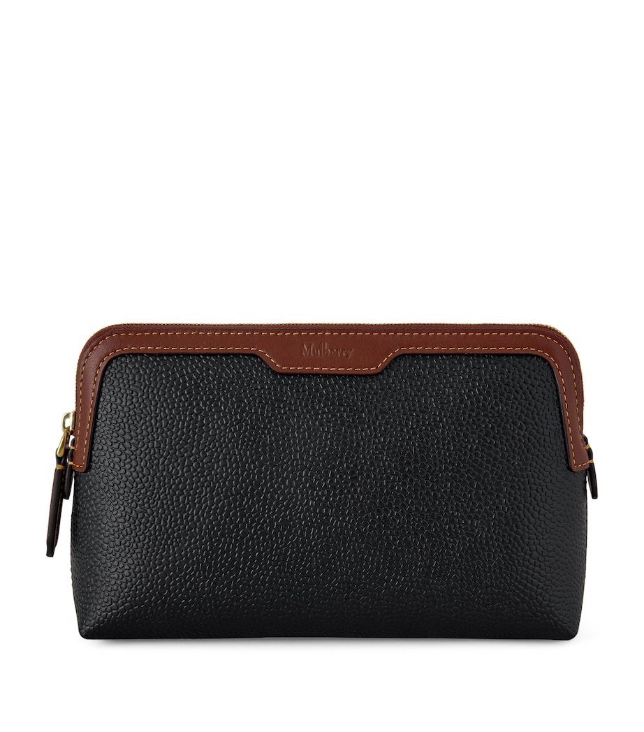 Mulberry Small Scotchgrain Cosmetic Pouch Black Cognac Image 1
