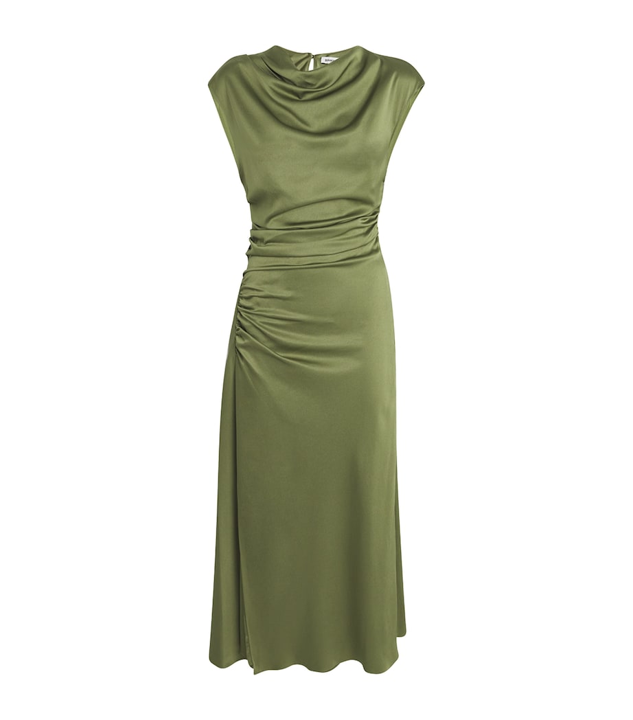 Satin Ruched Burke Midi Dress OLIVE Image 1