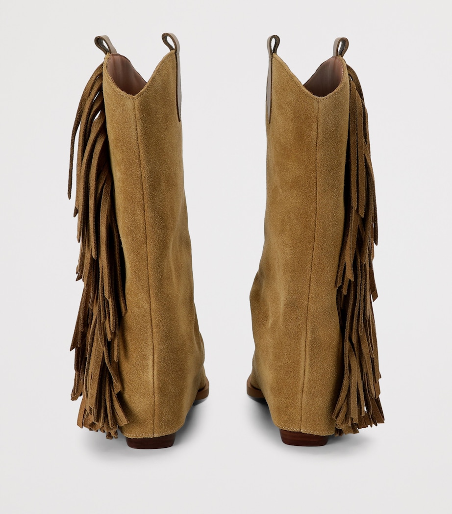 Kurt Geiger London Suede Gaiter Fringe Cowboy Boots Tan Comb Image 3