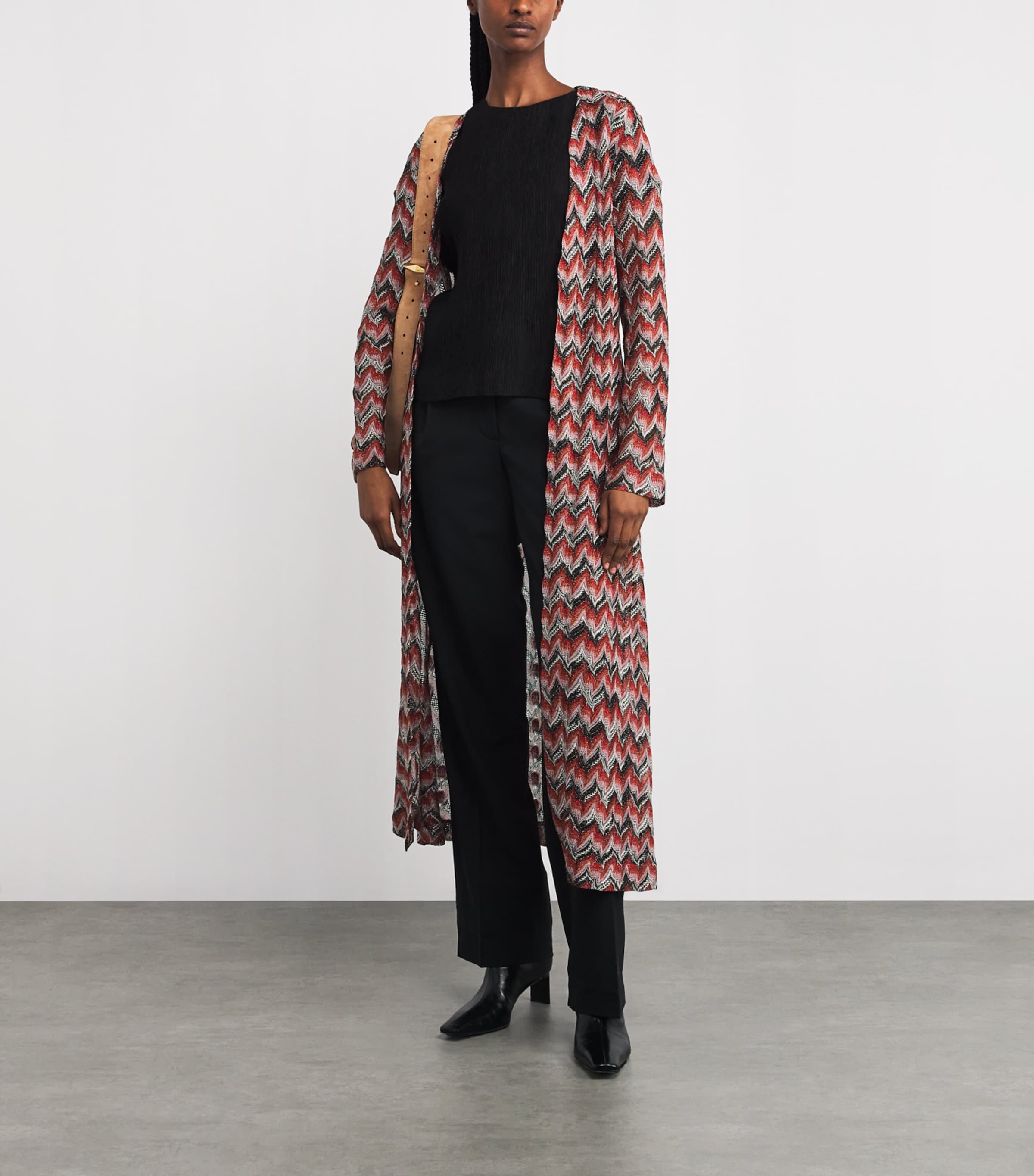 Zigzag Open-Front Cardigan S4175 RED/BLACK Image 2