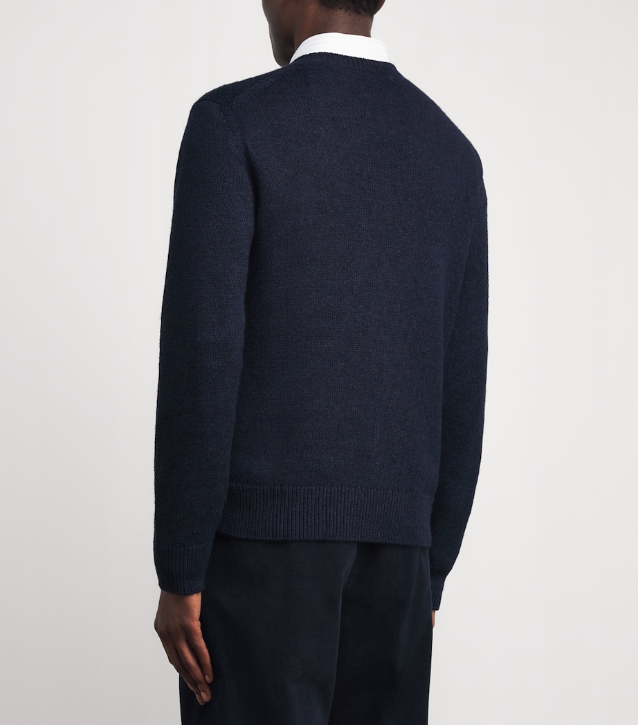 Ralph Lauren Purple Label Mens Silk-Linen Polo Bear Sweater Clssic Chairman Navy Image 5