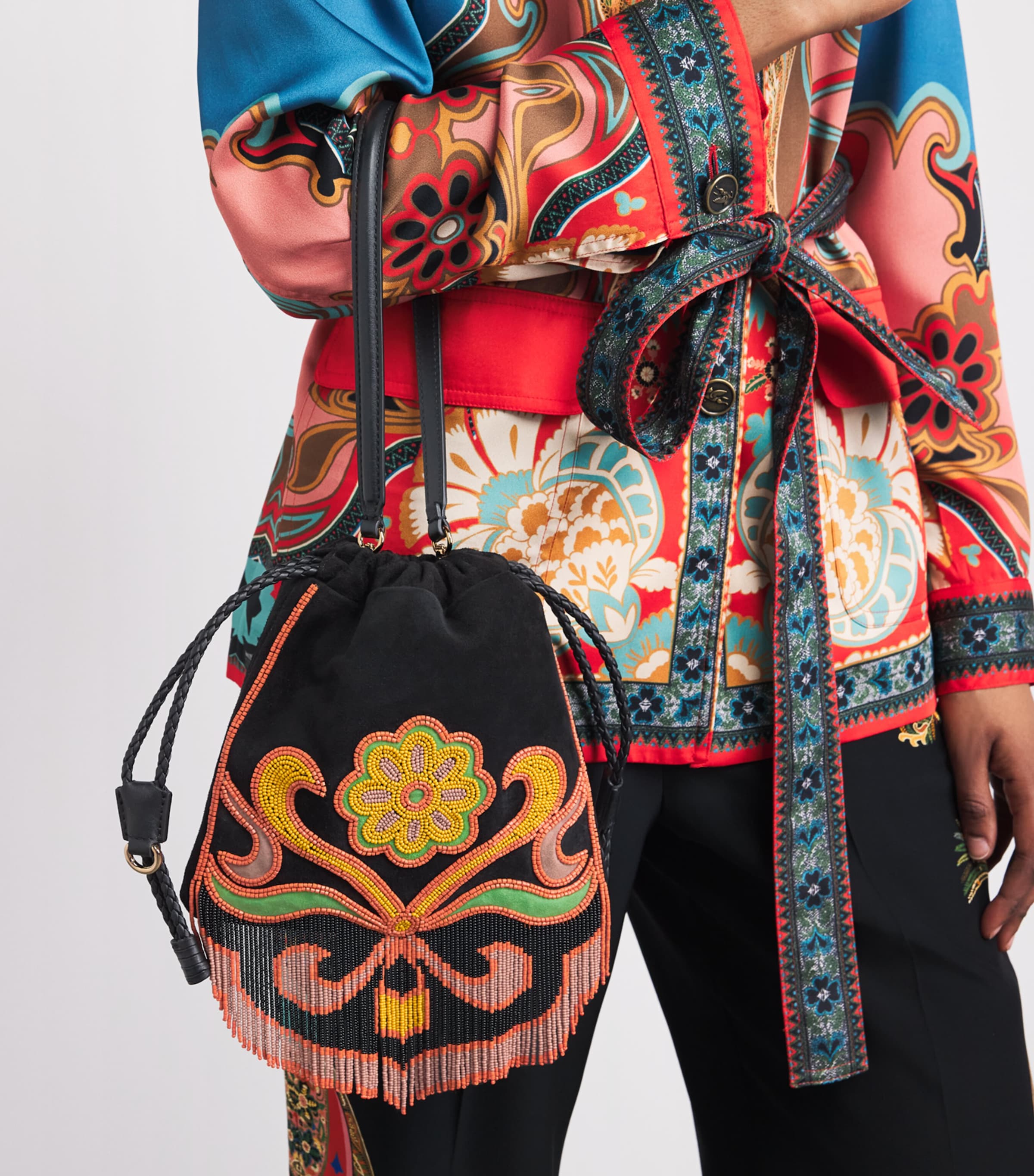 Etro Small Suede Beaded Kalispera Top-Handle Bag Black Image 2