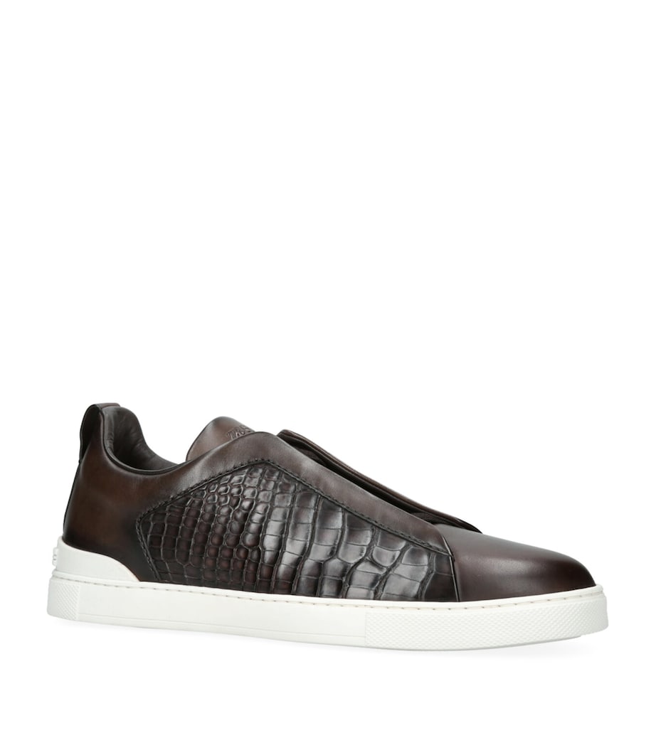 Crocodile Leather Triple Stitch Sneakers BROWN/OTH Image 3