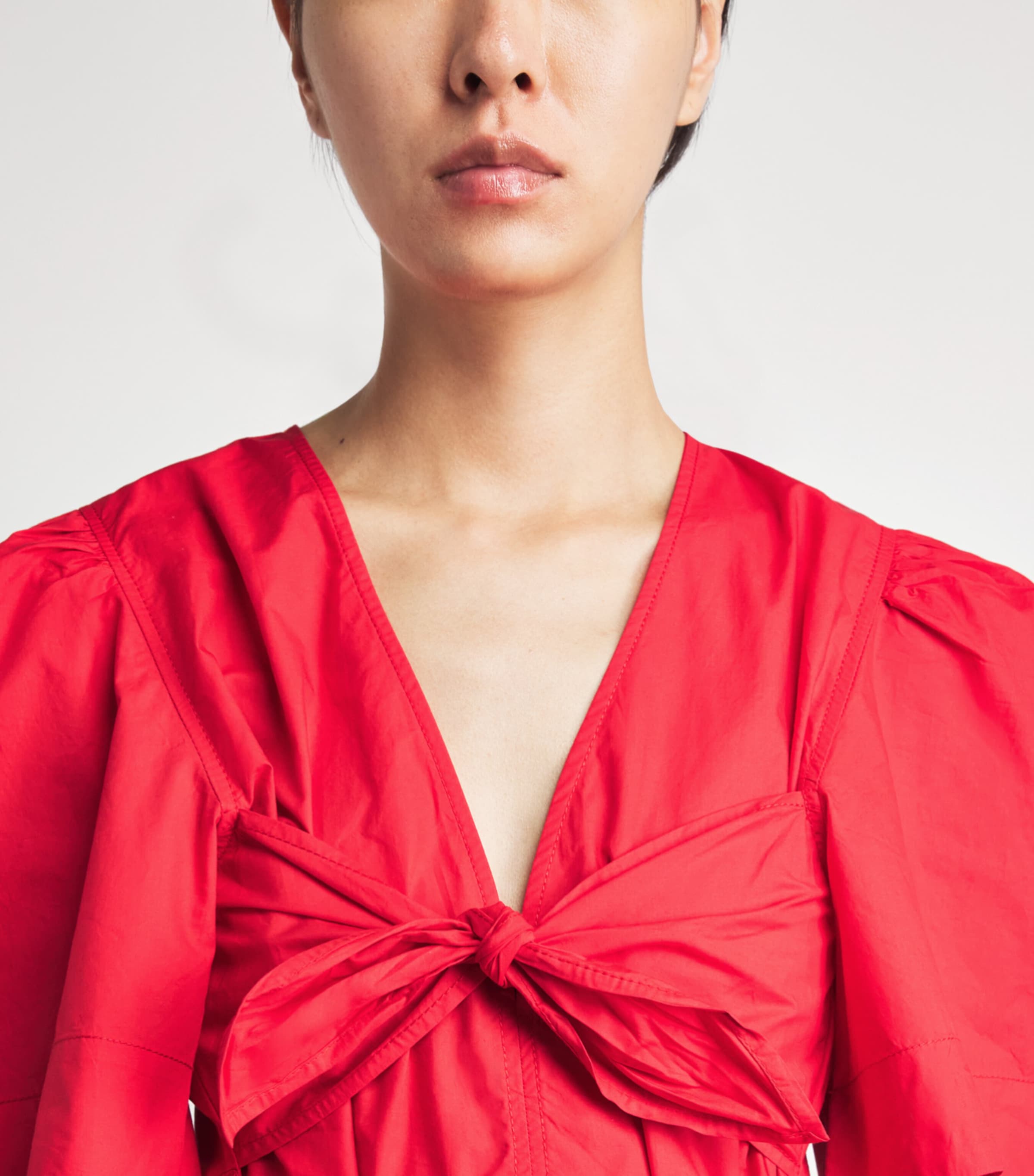 GANNI Womens Cotton Bow-Detail Blouse Racing Red Image 3