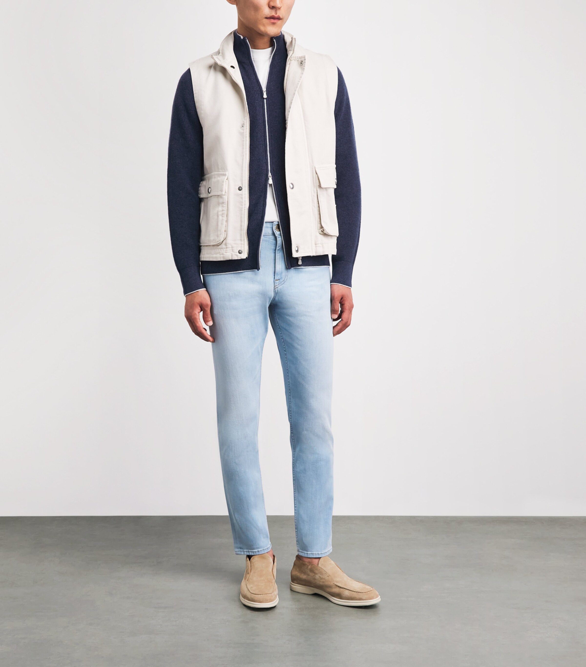 Eleventy Mens Wool Zip-Up Cardigan Blu Royal E Bianco Image 2