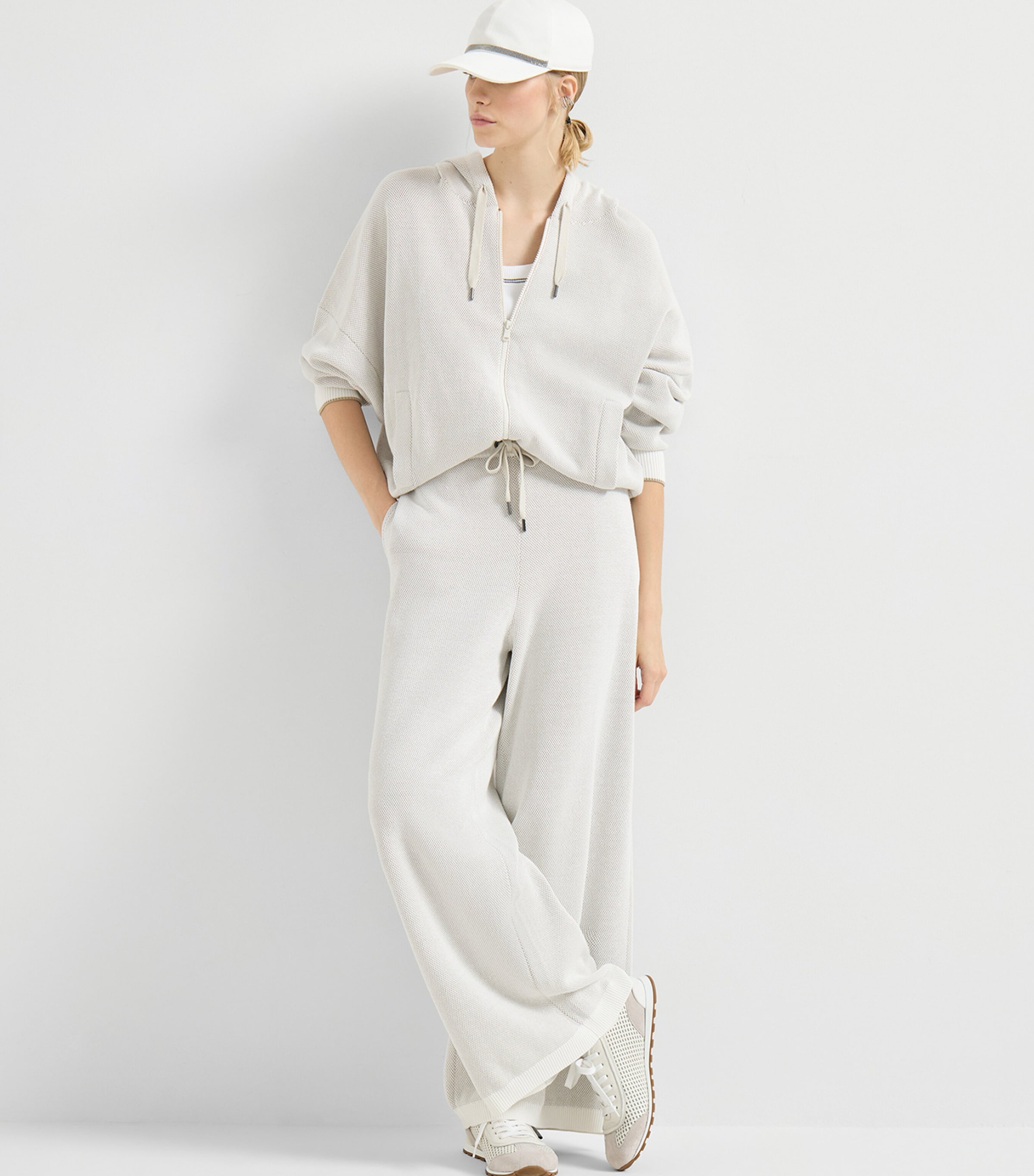 Brunello Cucinelli Leather Net-Trim Sneakers Image 2
