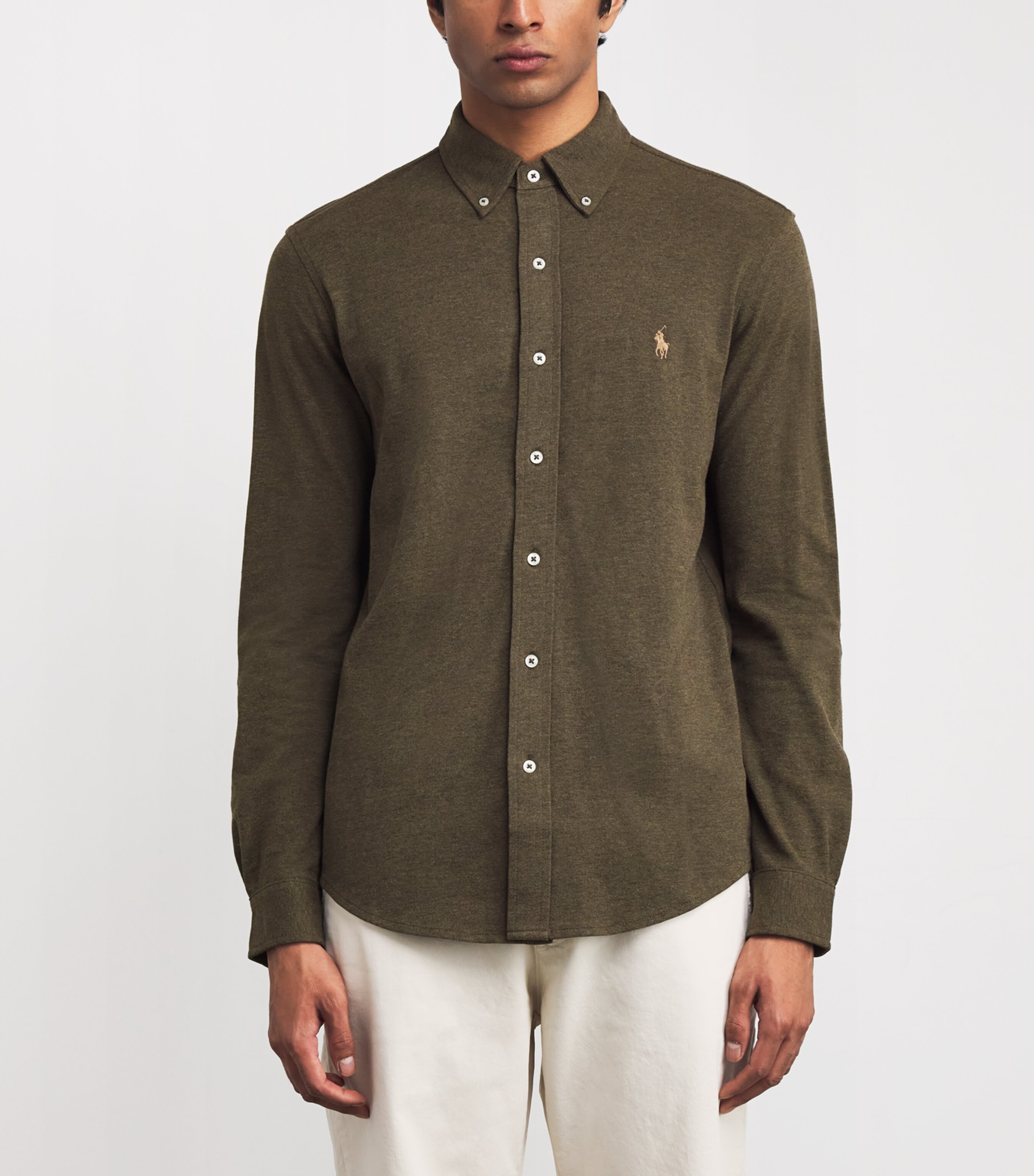 Polo Ralph Lauren Mens Cotton Featherweight Mesh Shirt Wlsn Olive Image 3