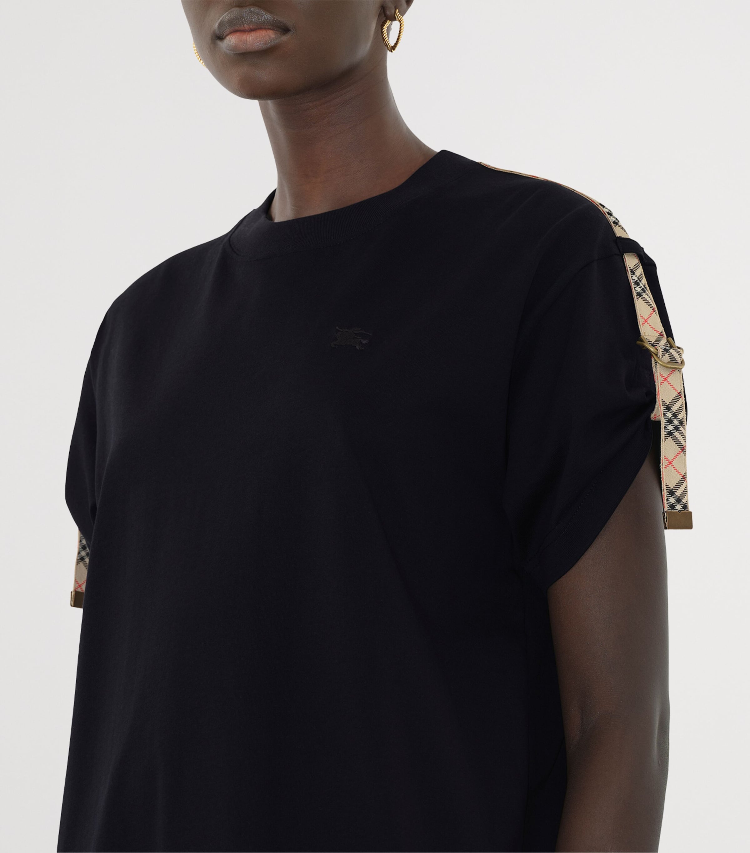 Cotton Check-Trim Mini Dress BLACK Image 5