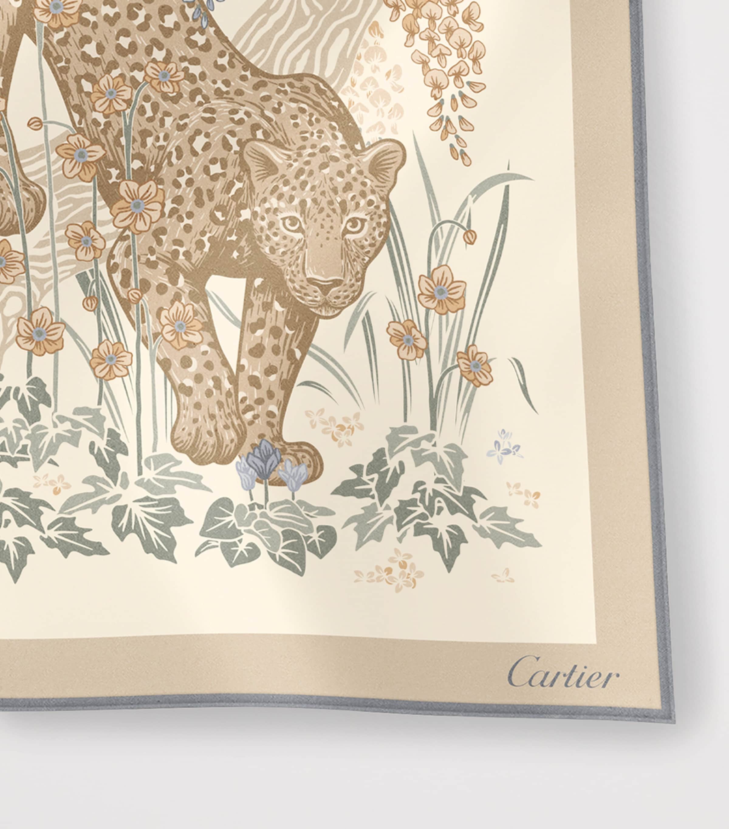 Cartier Silk Blooming Panthère Square Scarf Beige Image 4