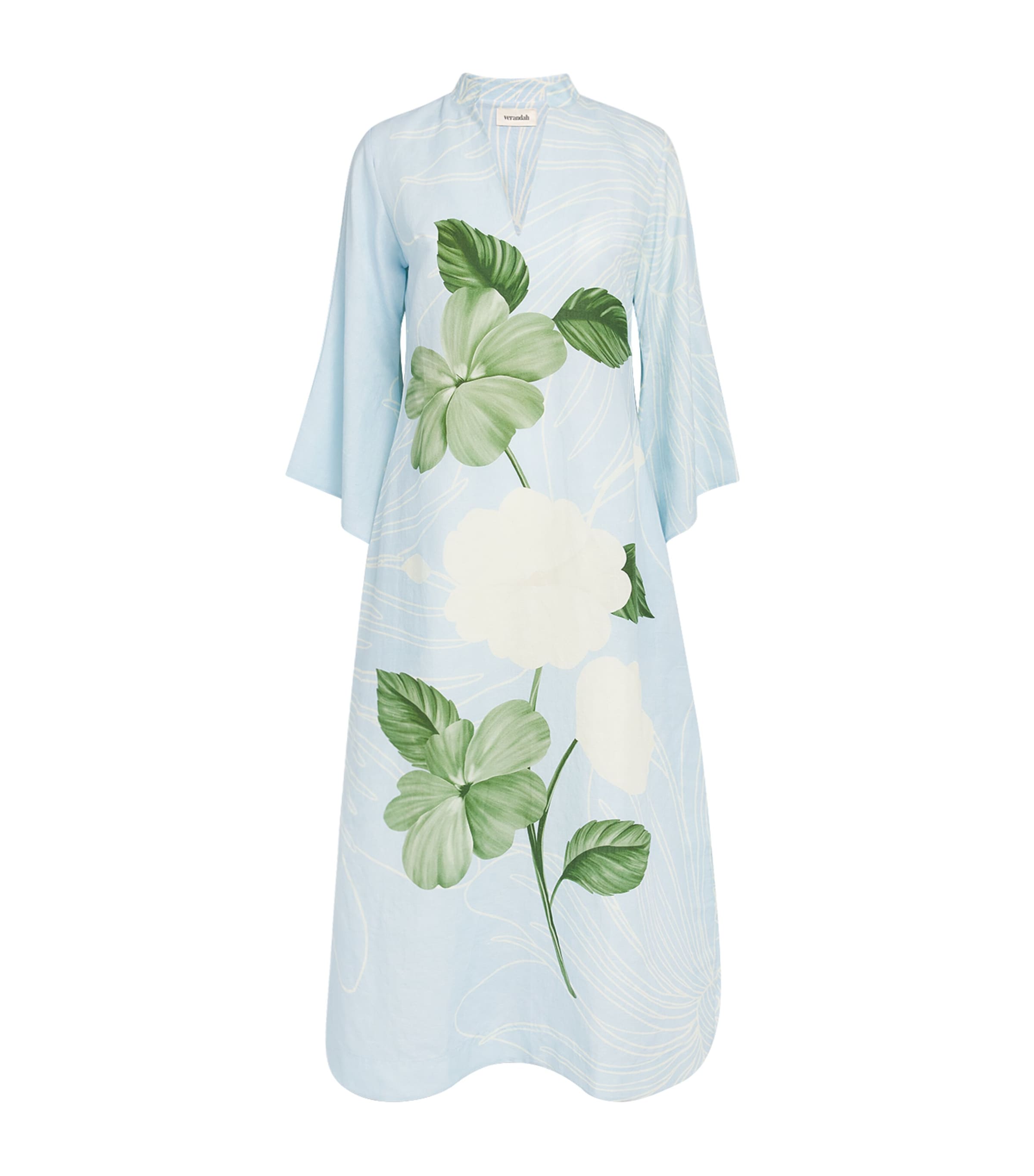 Verandah Womens Linen-Cotton Kaftan Maxi Dress Ice Blue Image 1
