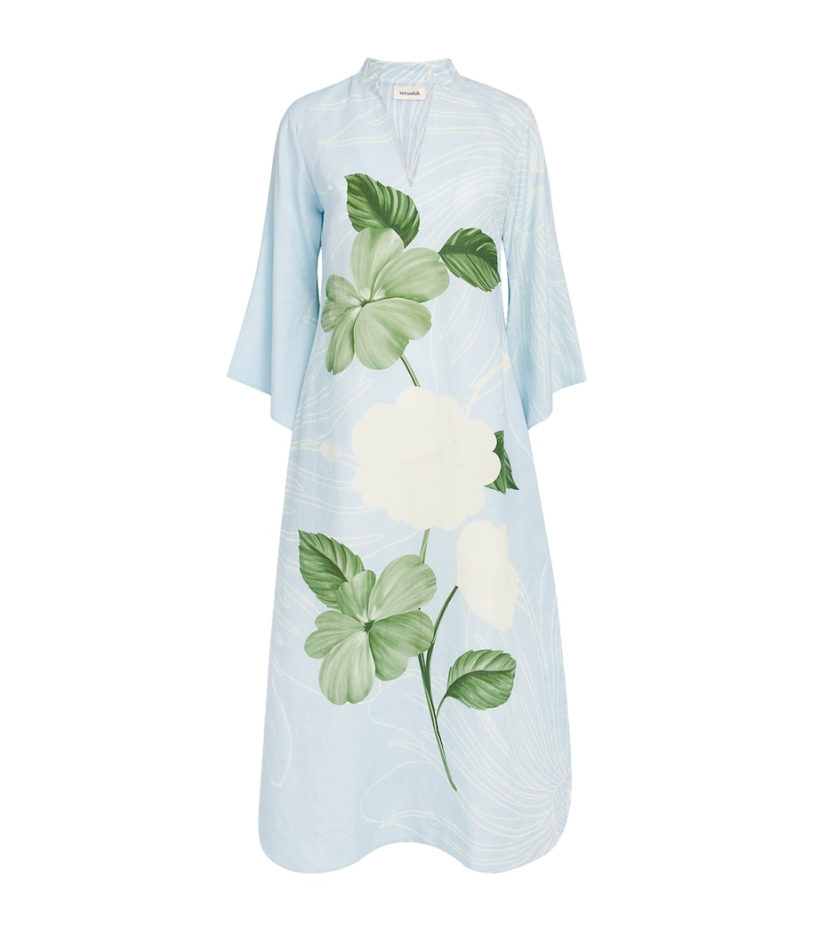 Verandah Womens Linen-Cotton Kaftan Maxi Dress Ice Blue Image 1