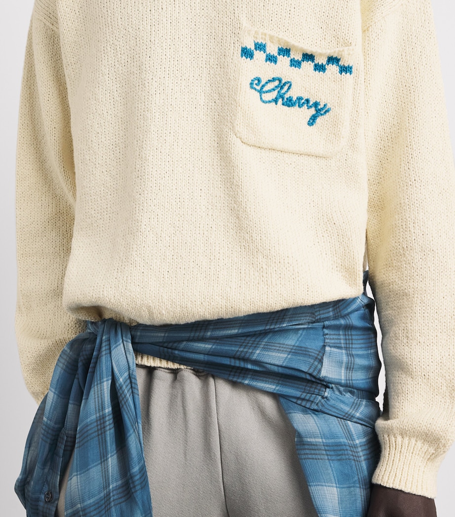Cherry Los Angeles Mens Cotton Motors Sweater Cream Image 3
