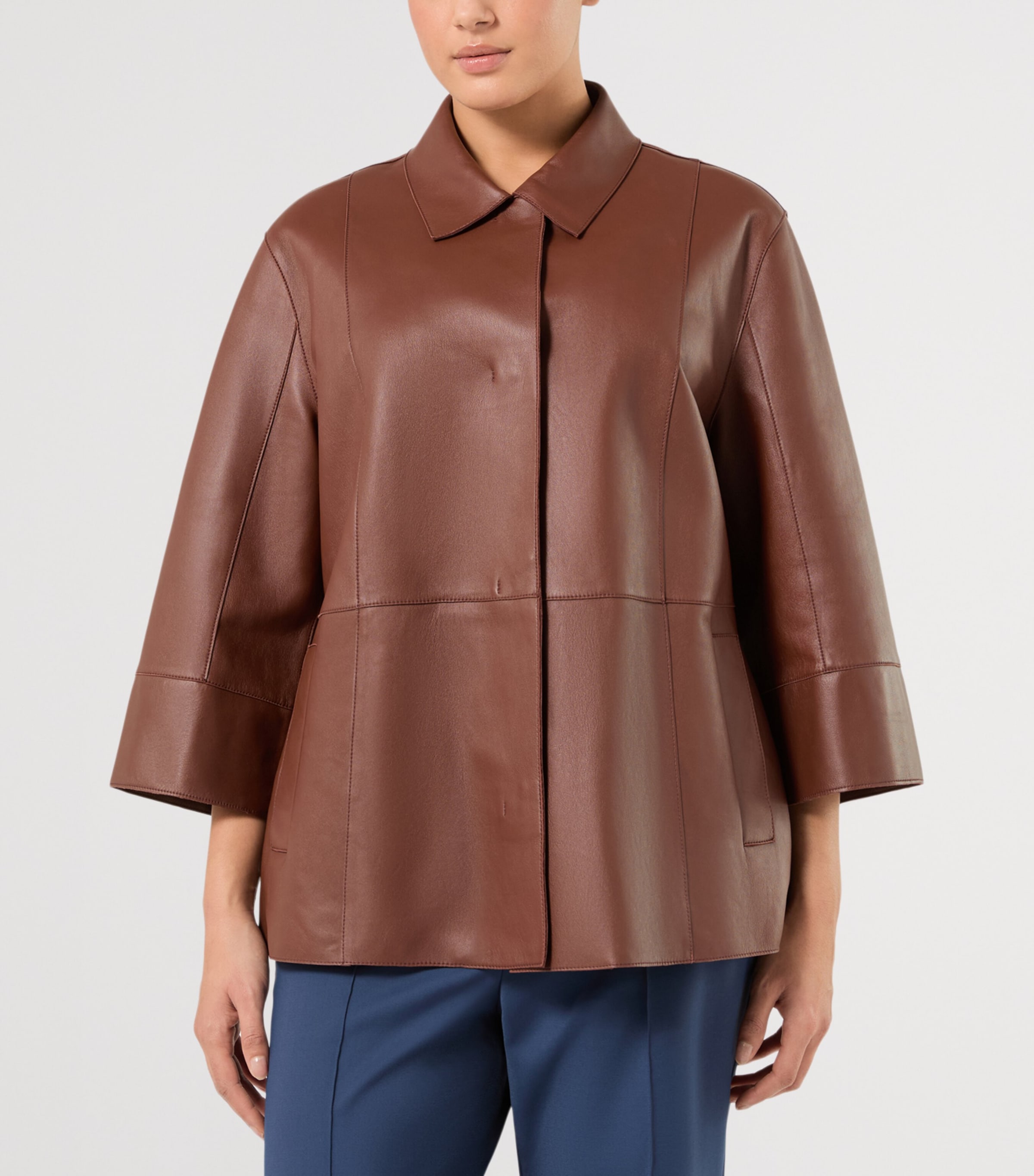 Marina Rinaldi Womens Leather Jacket Brick Red Image 3