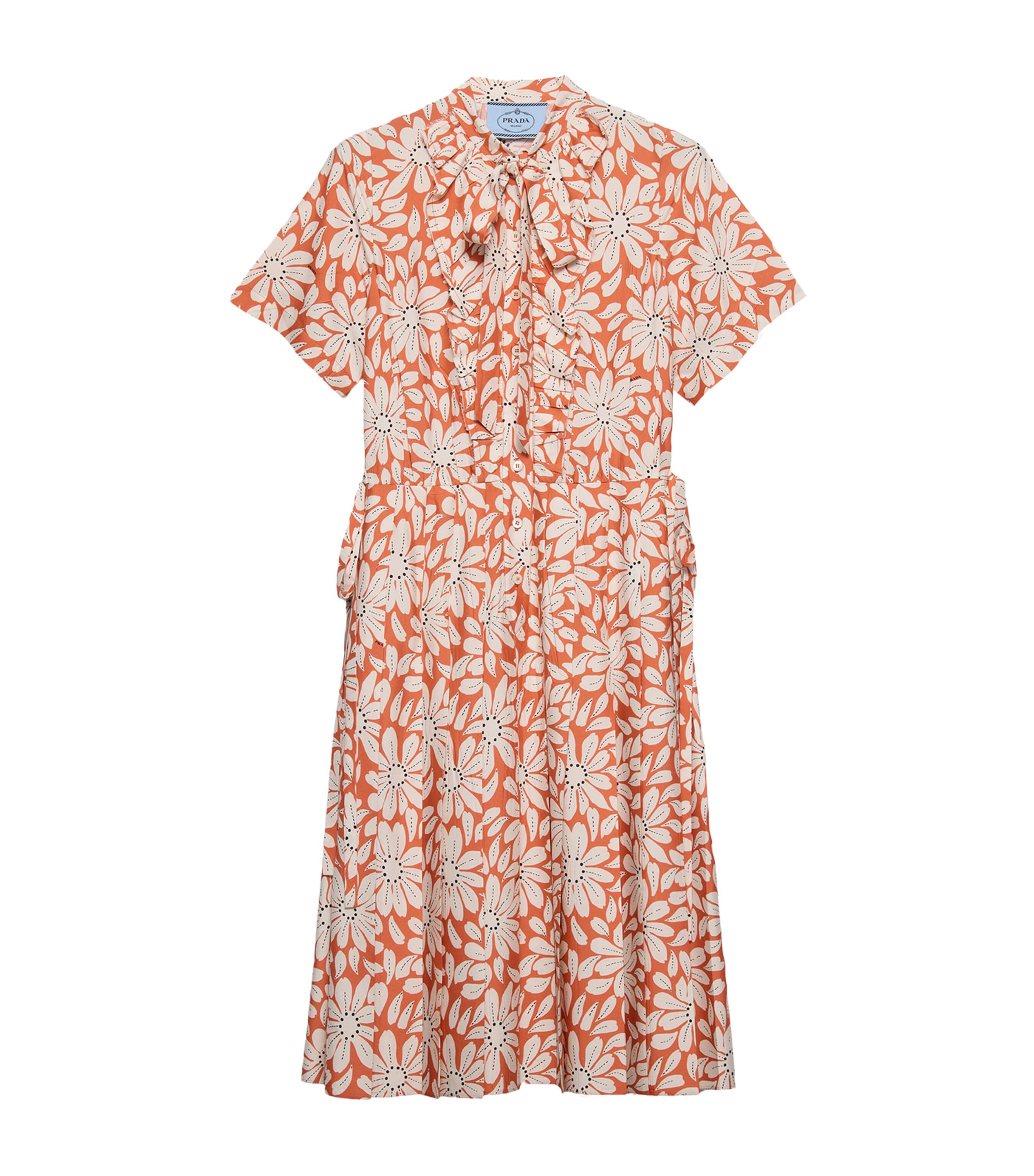 Prada Womens Pongé Pleated Midi Shirt Dress Image 1