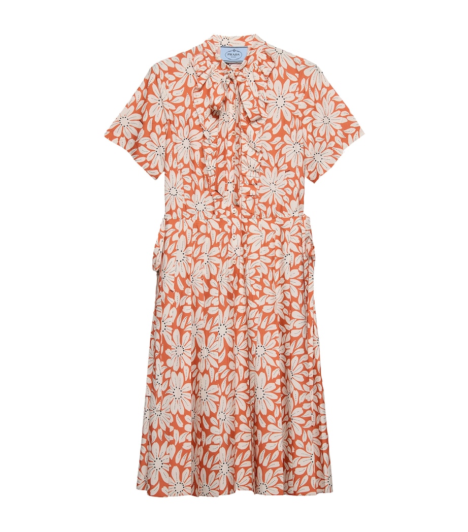Prada Womens Pongé Pleated Midi Shirt Dress Image 1