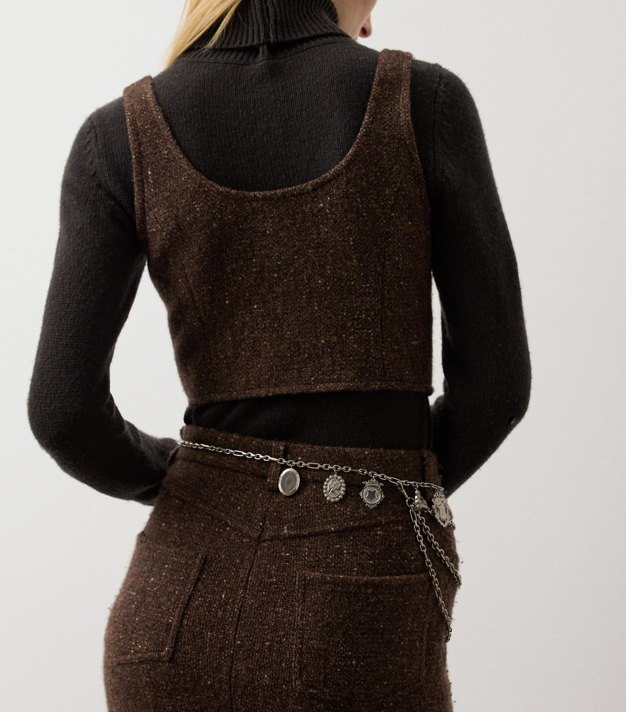 Ralph Lauren Collection Womens Wool-Blend Sherry Sleeveless Top Brown Multi Image 3