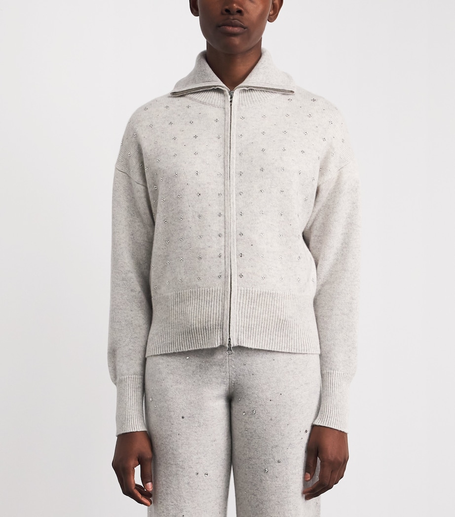 William Sharp Womens Cashmere Crystal-Embellished Bomber Jacket Silverhaze Crystal Image 4
