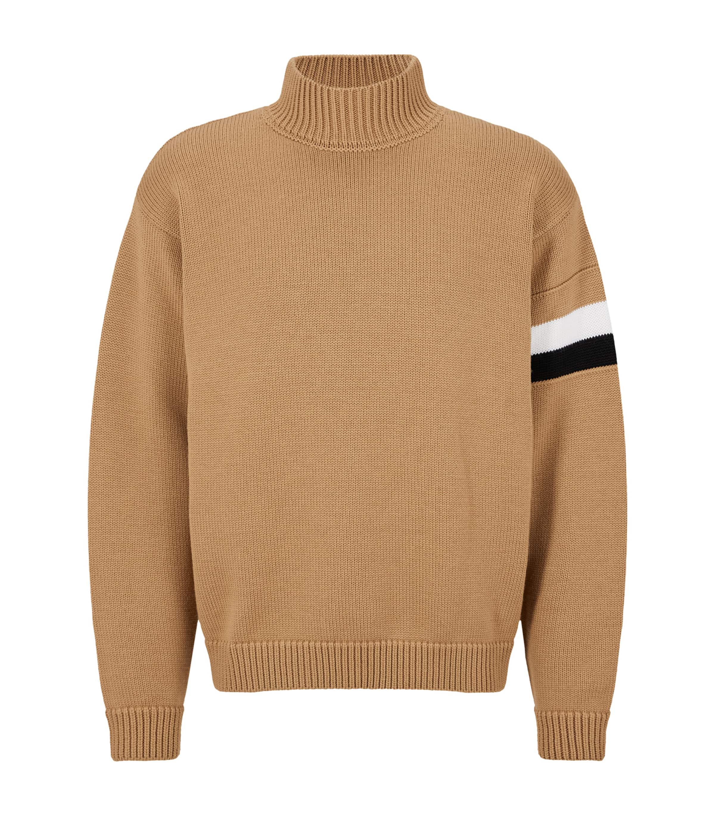 Hugo Boss Wool Signature Stripe Sweater In Brown