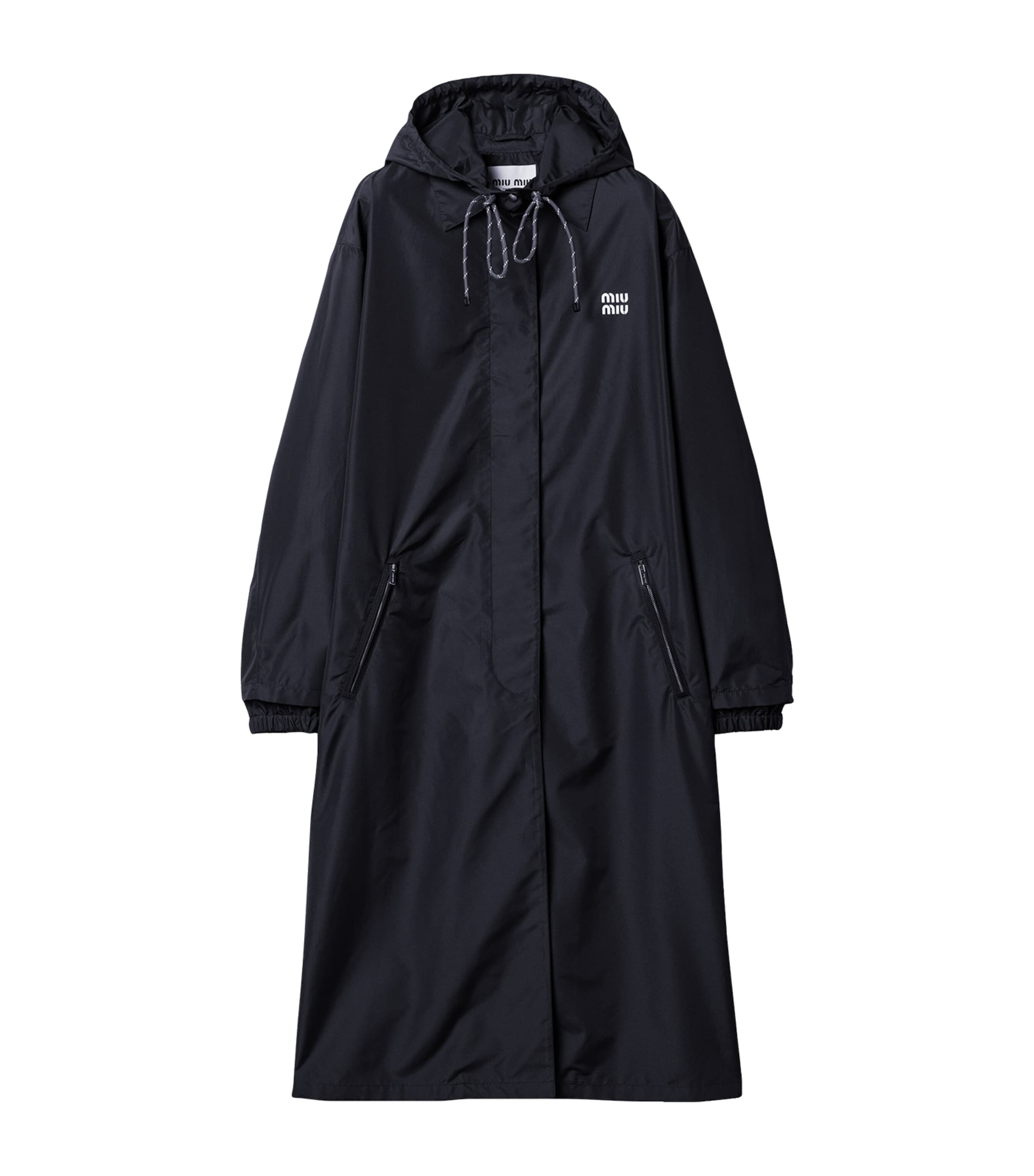 Miu Miu Womens Technical Hooded Coat Blue Image 1