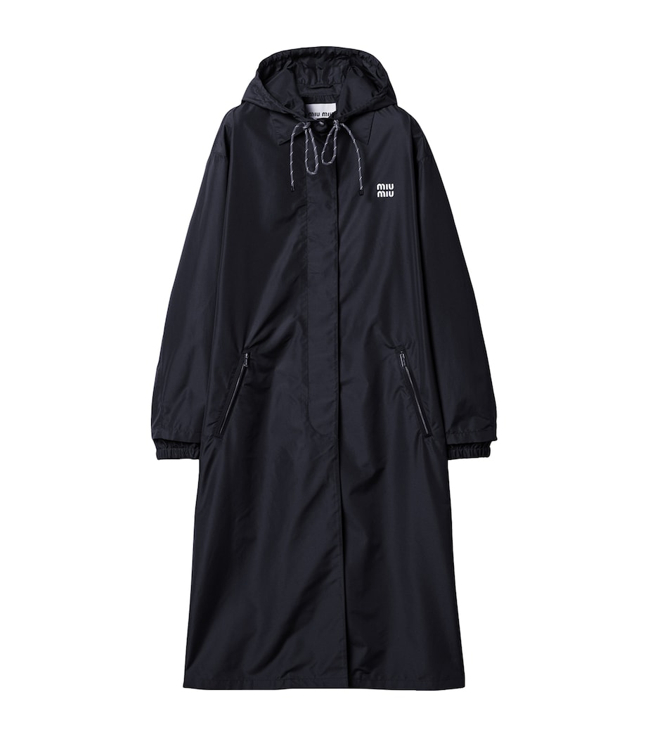 Miu Miu Womens Technical Hooded Coat Blue Image 1