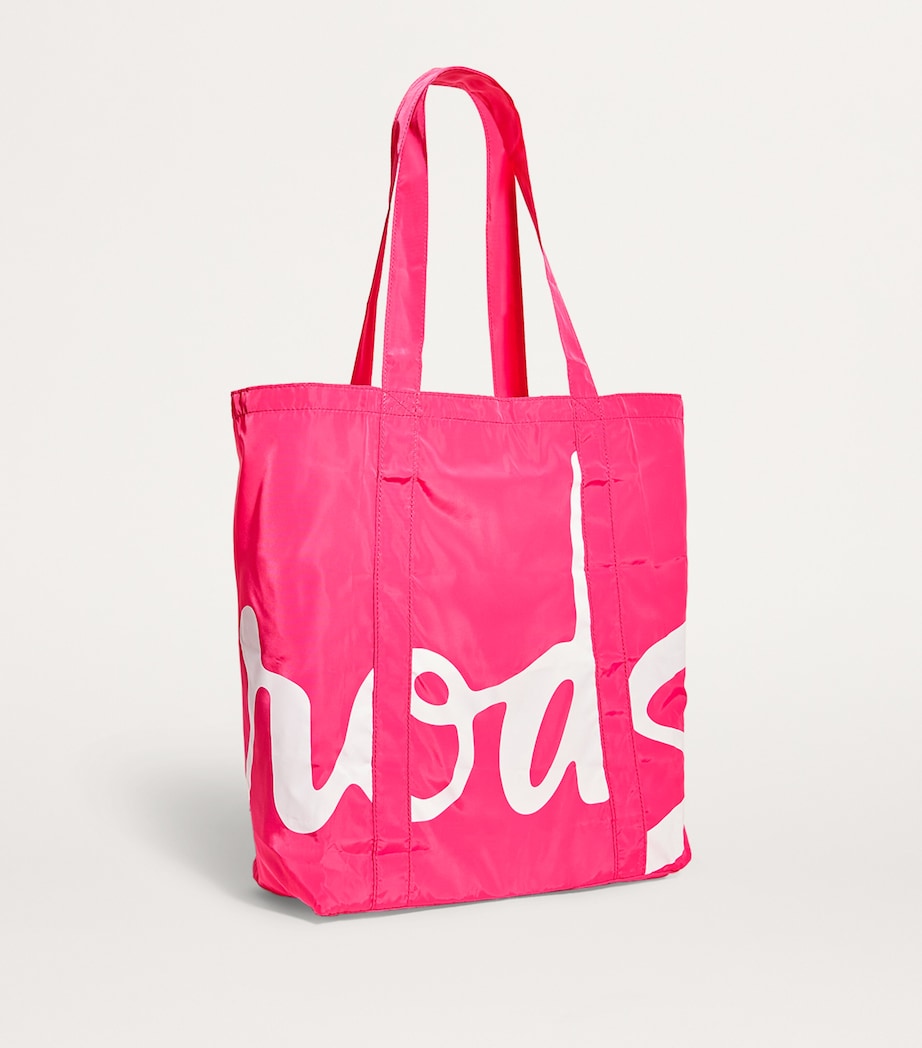 Harrods Logo Pocket Shopper Bag Bright Pink Image 2