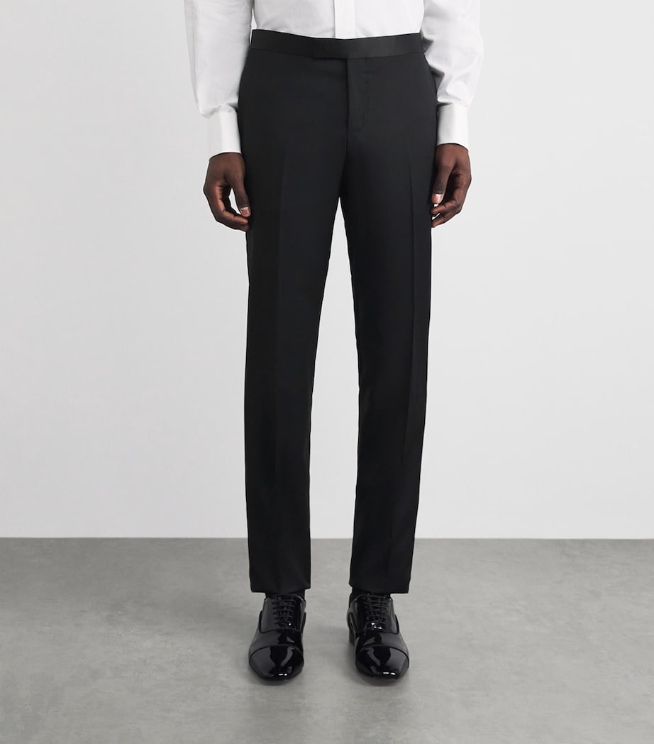 Pal Zileri Mens Wool-Blend Satin-Trim Trousers Black Image 4
