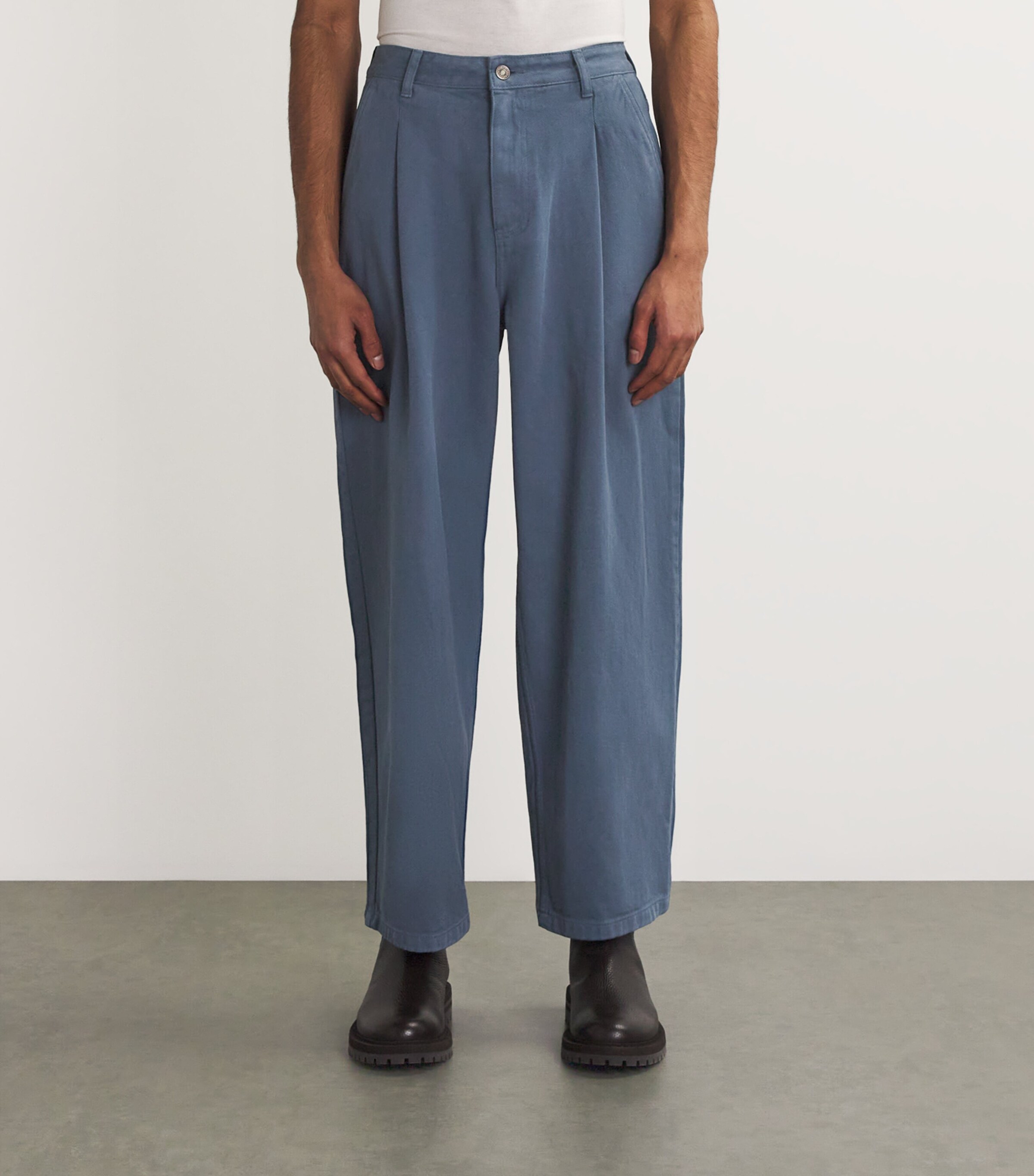 Cotton Work Pleated Trousers BLUE Image 3