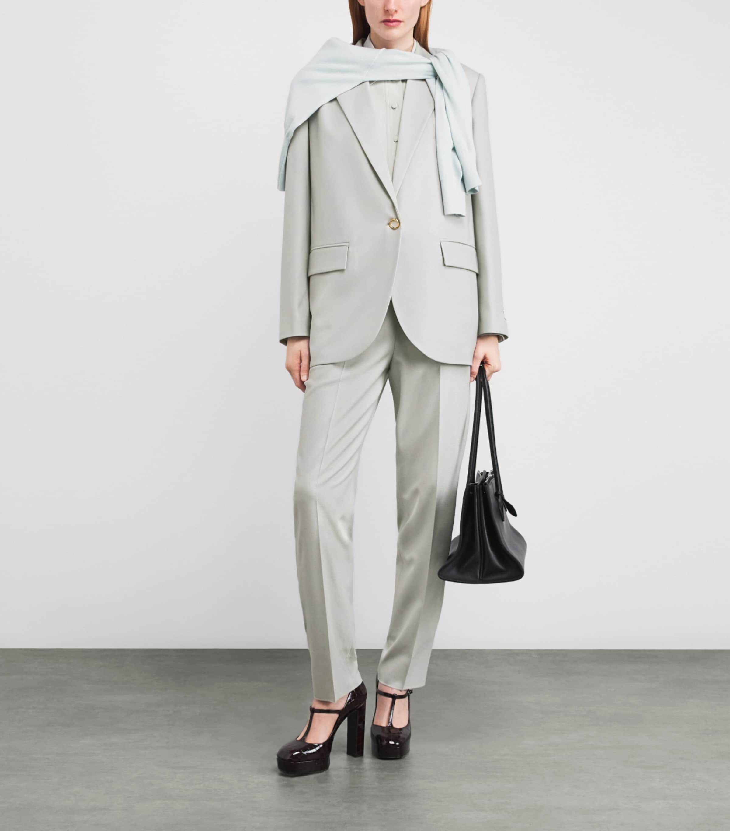 Agnona Womens Wide-Leg Tailored Trousers Light Grey Sage Grey Image 2