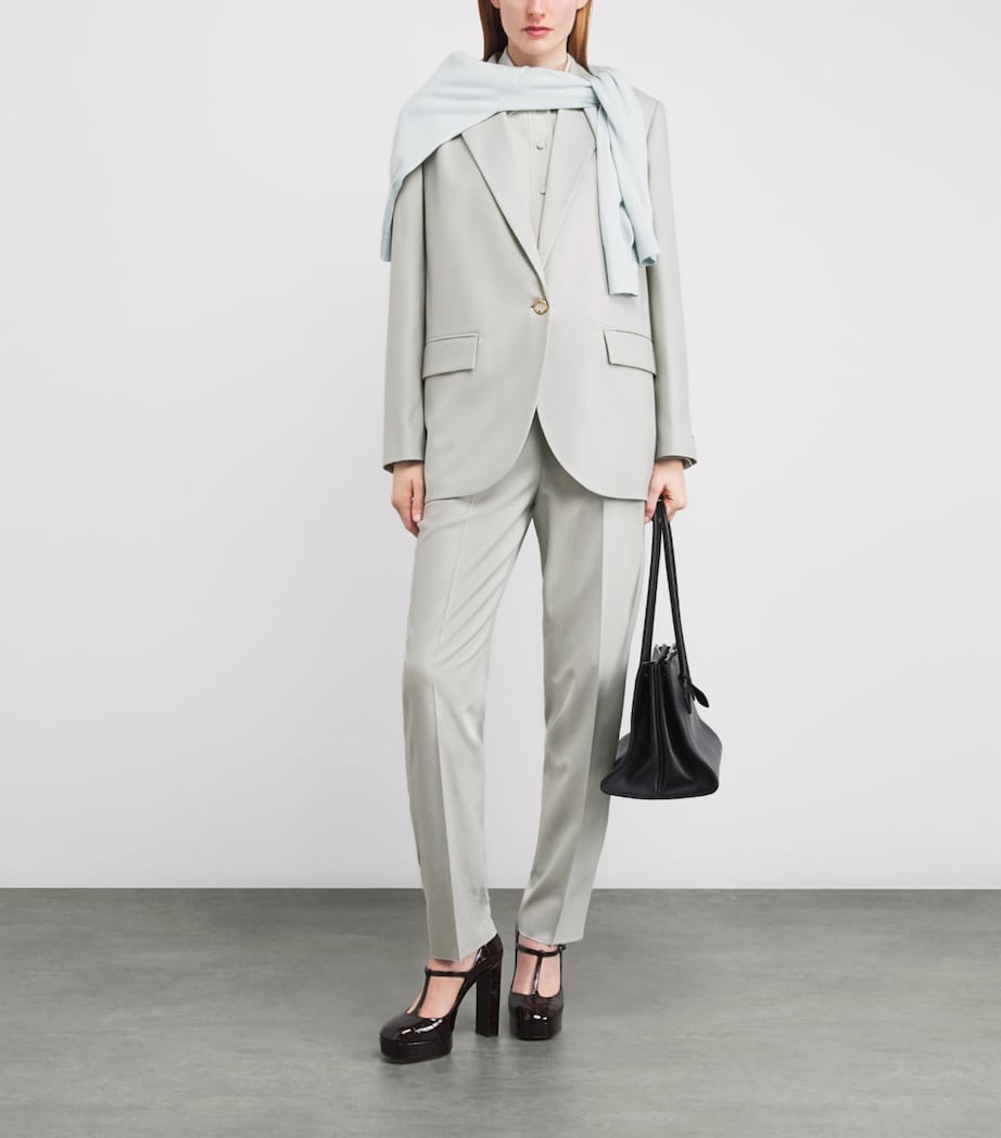 Agnona Womens Wide-Leg Tailored Trousers Light Grey Sage Grey Image 2