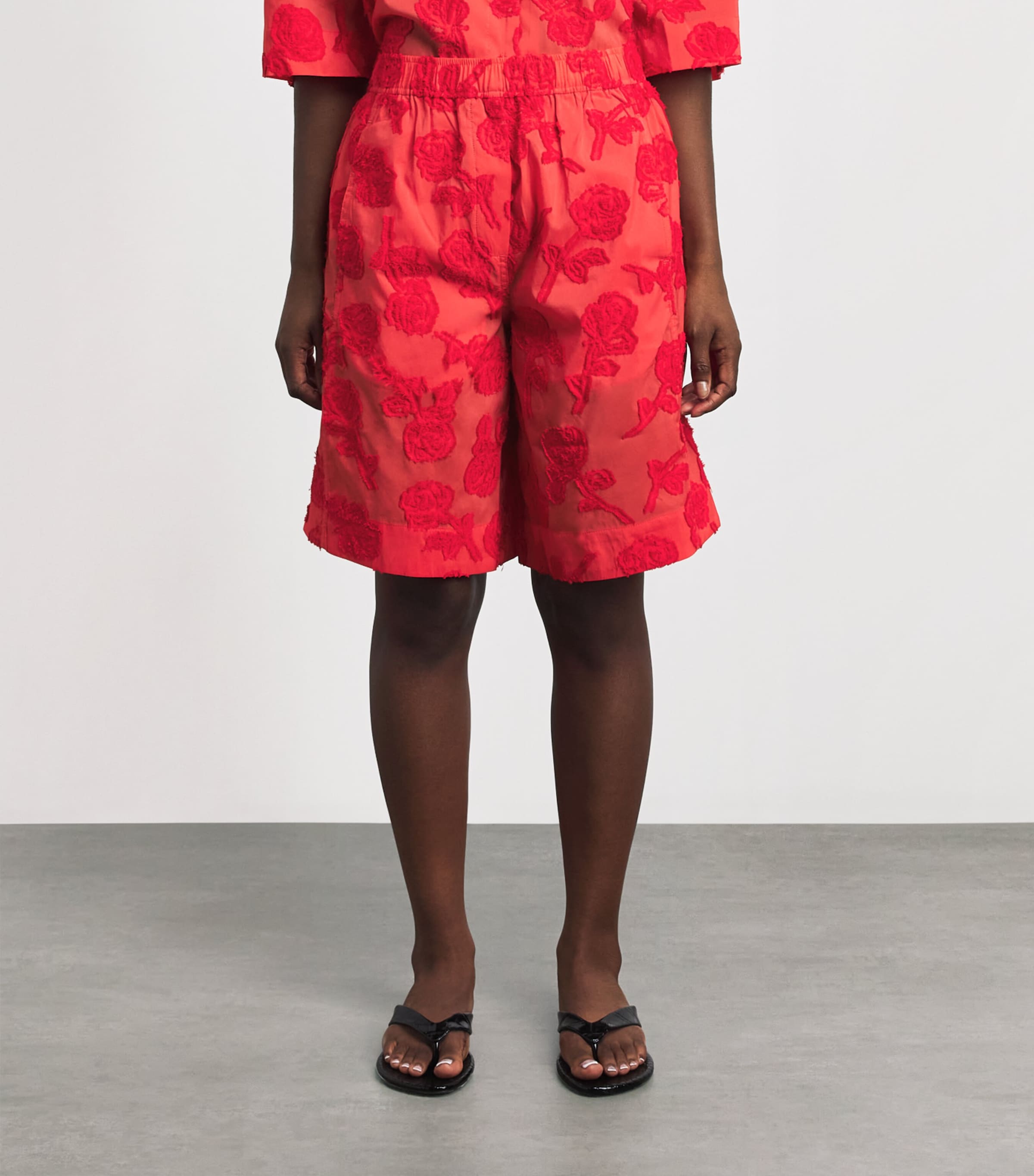 GANNI Womens Floral Elasticated Shorts Fiery Red Image 4