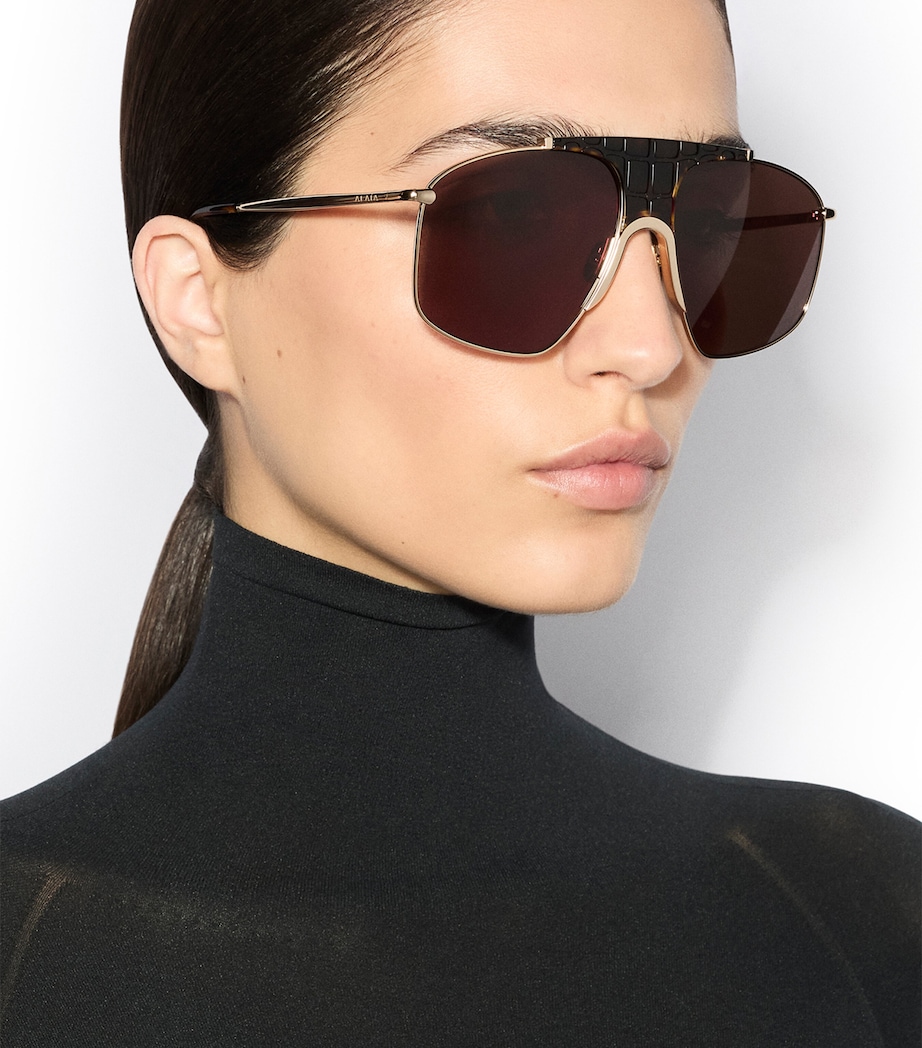 Alaïa Metal Aviator Mask Sunglasses Or/marron Image 2
