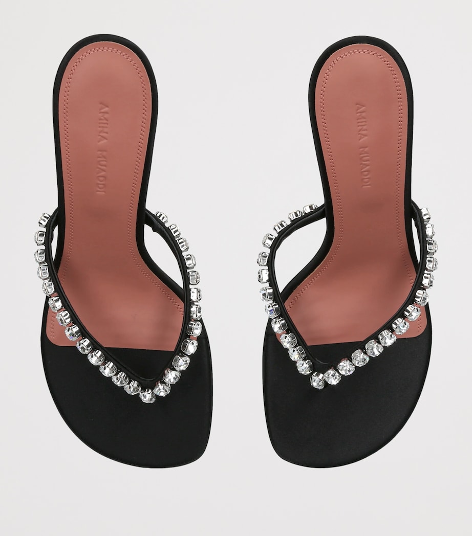 Amina Muaddi Satin Crystal-Embellished Gigi Heeled Sandals 70 Black Image 4