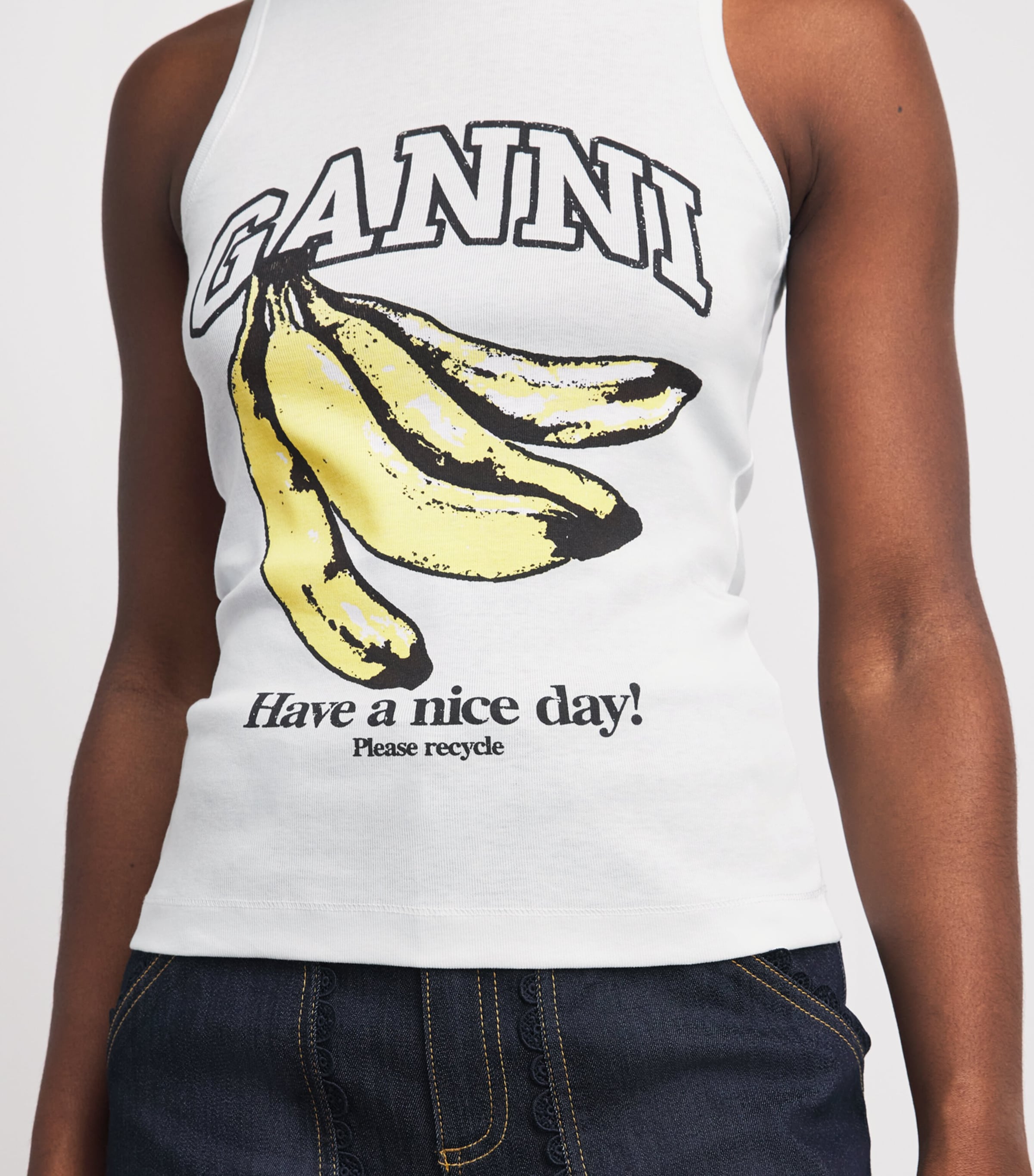 GANNI Womens Organic Cotton Graphic Tank Top Bright White Image 3