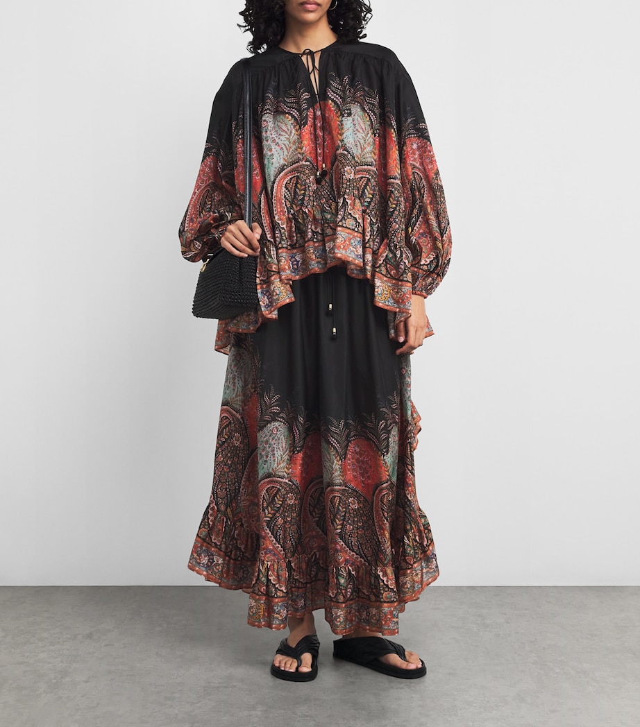 Silk Rhiannon Ruffle Maxi Skirt BLKP BLACK PAISLEY Image 2