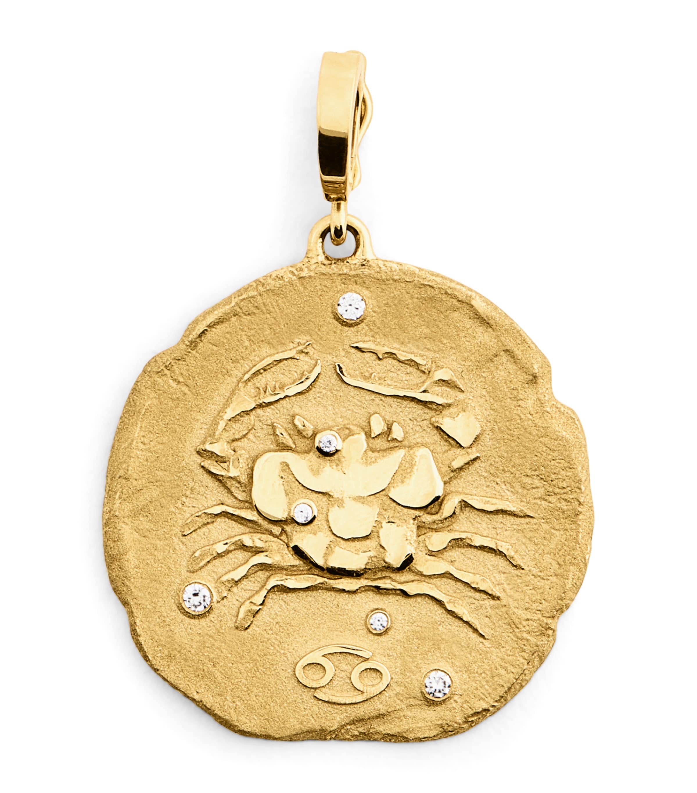 Azlee Large Yellow Gold And Diamond Cancer Coin Charm In Gold
